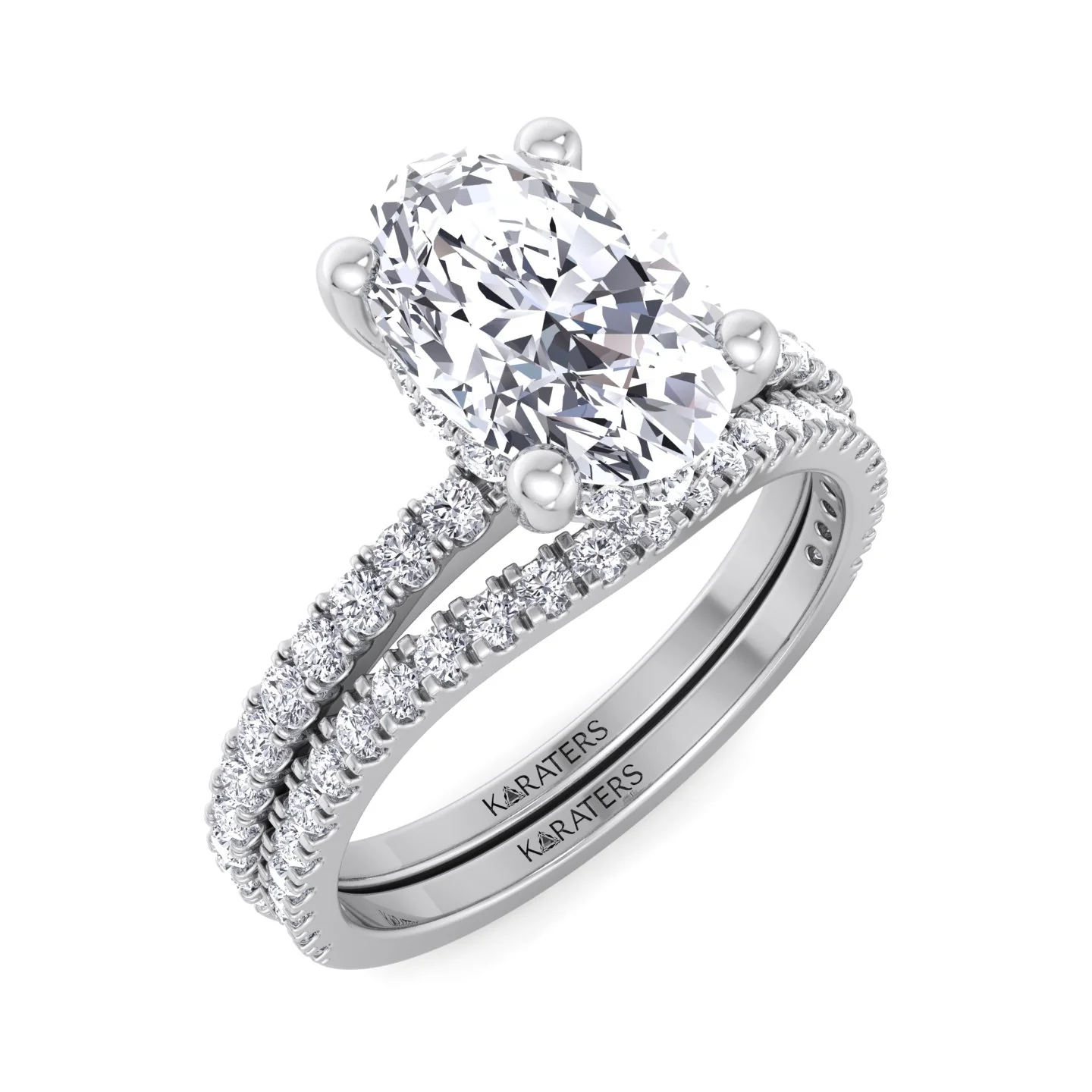 3.63CT Total Weight  Oval Halo Lab Grown Diamond Wedding Set - Image 4