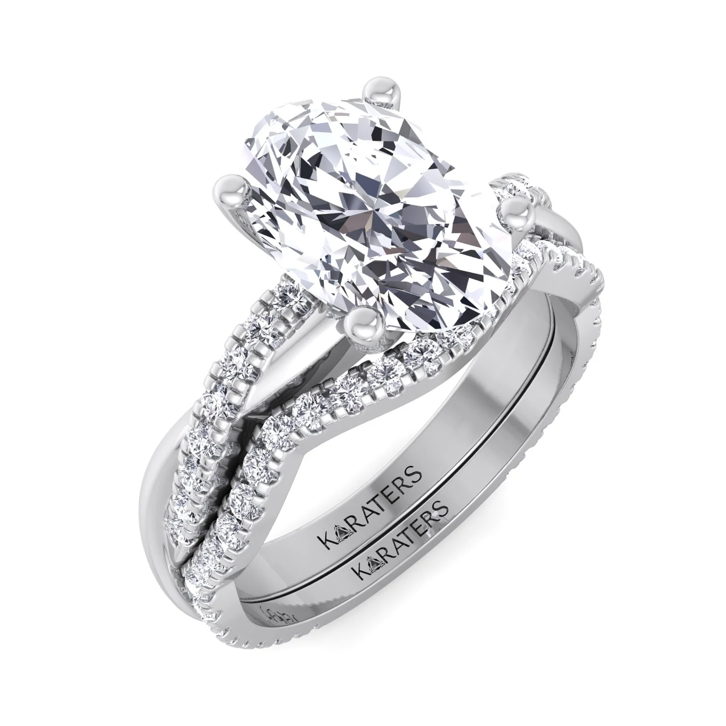 3.63CT Total Weight Oval with Oval Side Stones Grown Diamond Wedding Set - Image 3
