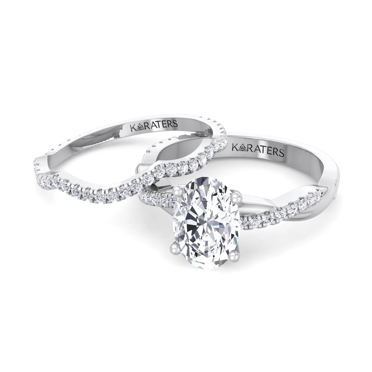 3.63CT Total Weight Oval with Oval Side Stones Grown Diamond Wedding Set - Image 4