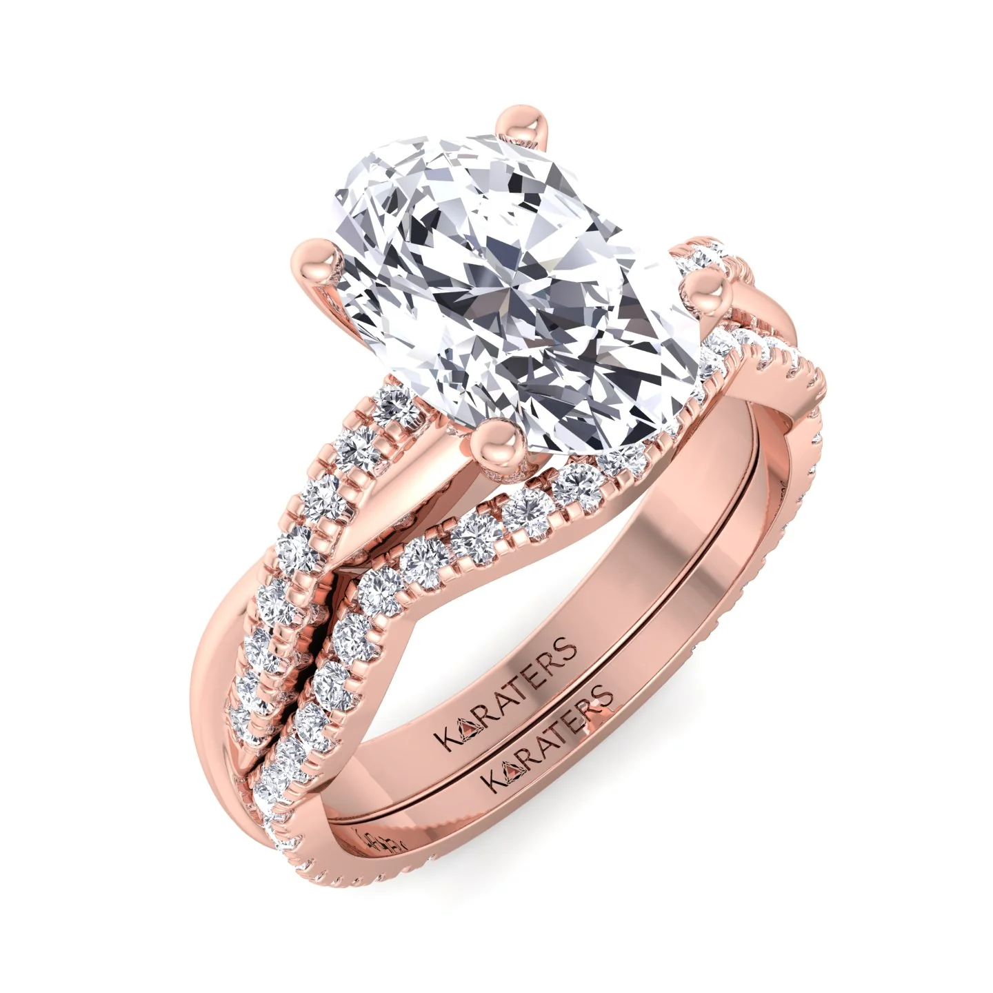 3.63CT Total Weight Oval with Oval Side Stones Grown Diamond Wedding Set - Image 7