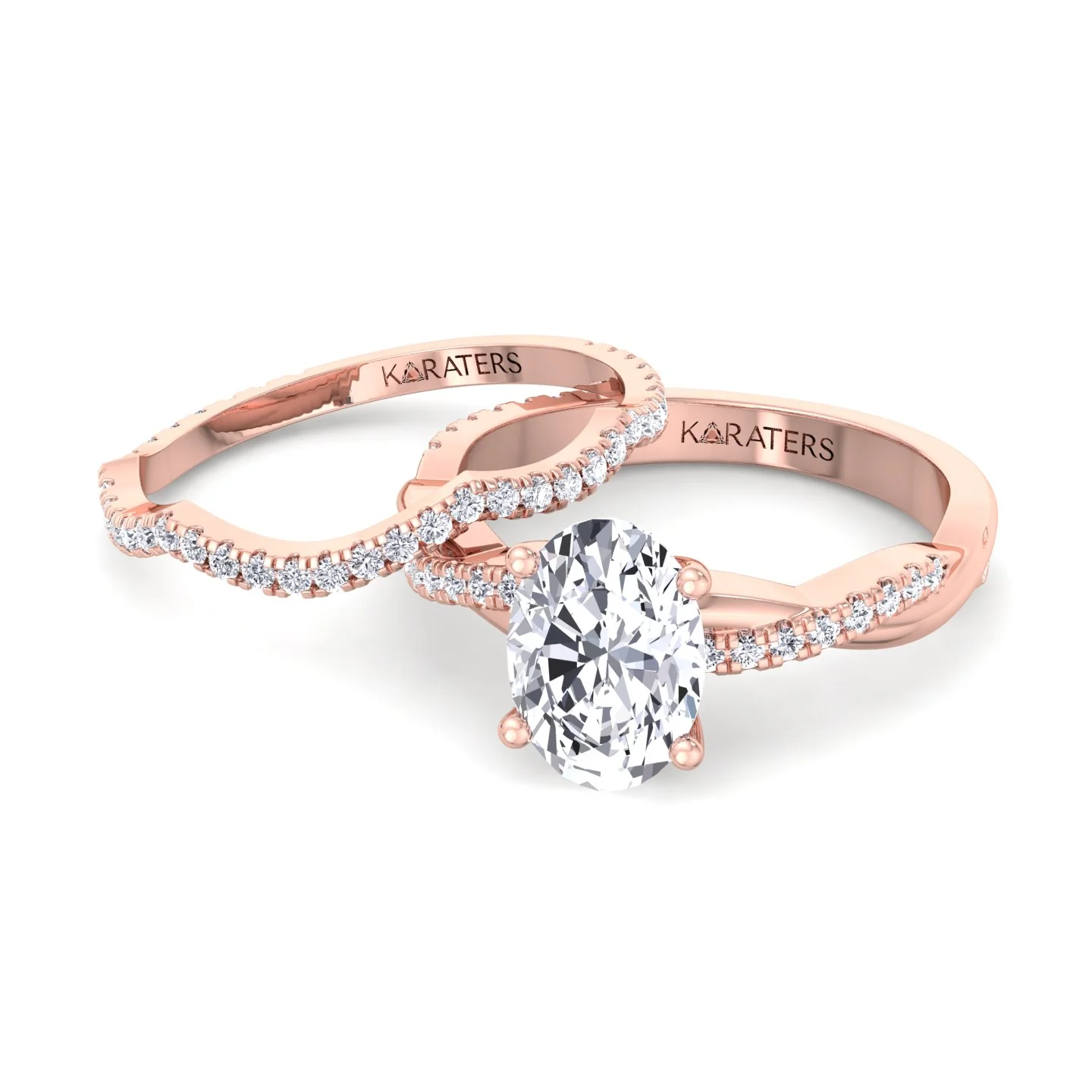 3.63CT Total Weight Oval with Oval Side Stones Grown Diamond Wedding Set - Image 8