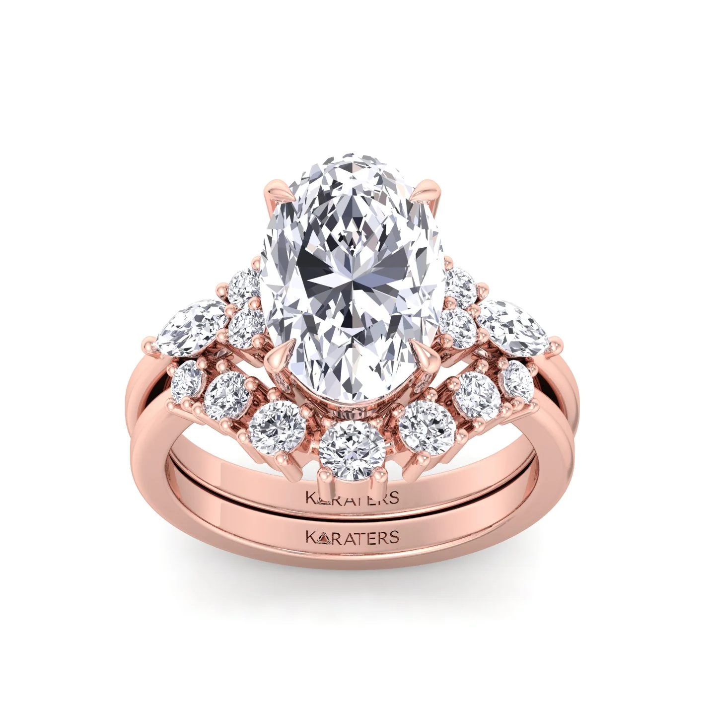 3.63CT Total Weight Oval with Side Stones Grown Diamond Wedding Set - Image 13