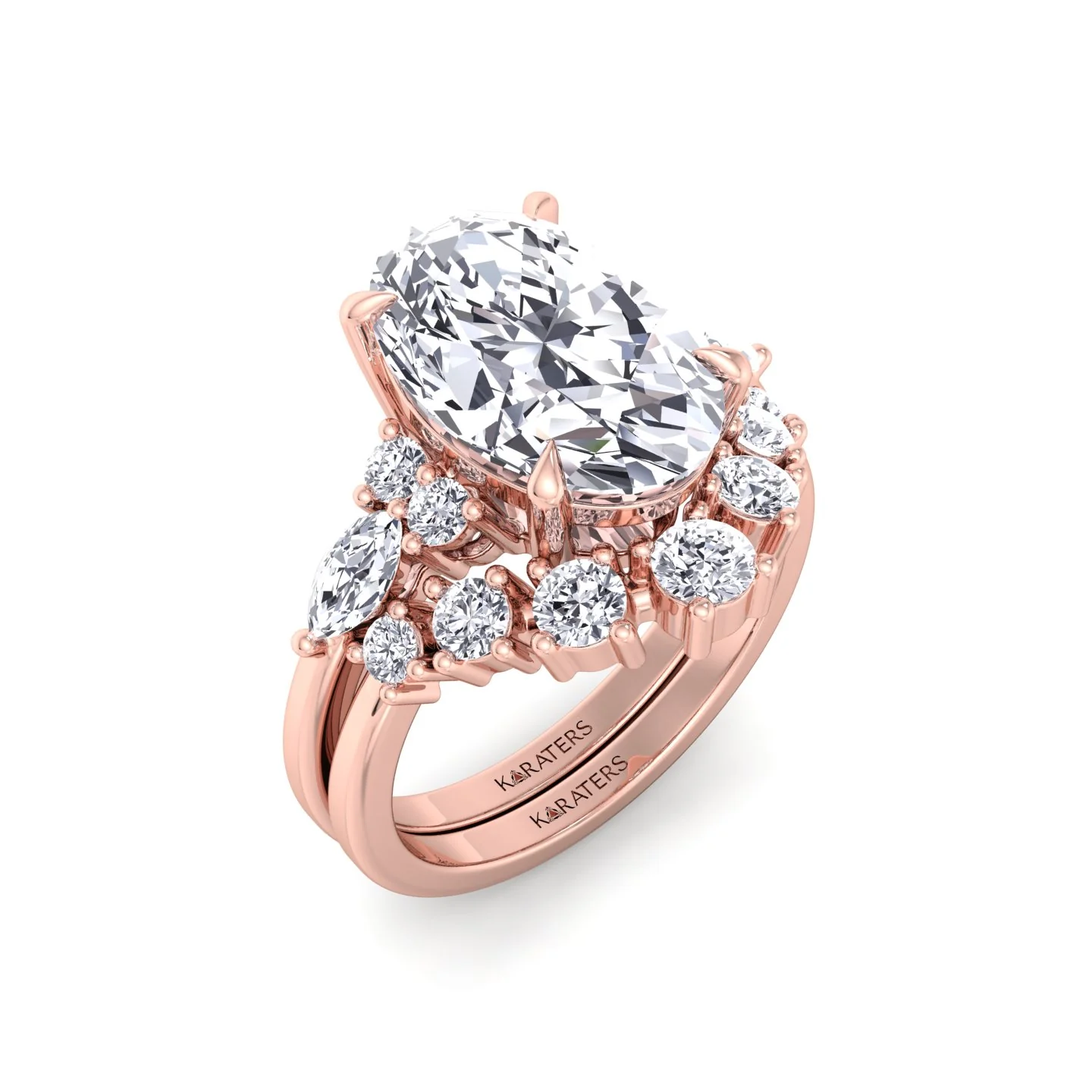 3.63CT Total Weight Oval with Side Stones Grown Diamond Wedding Set - Image 15