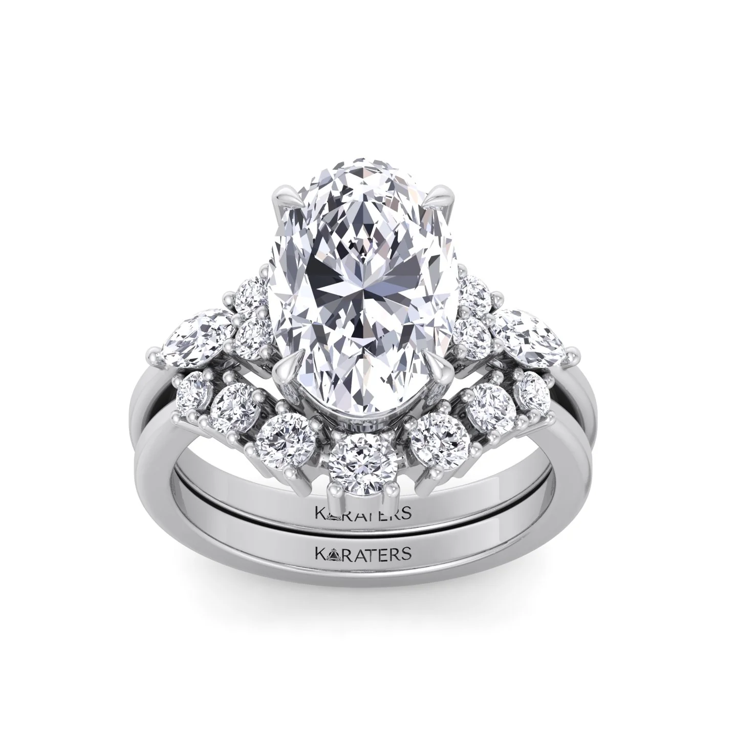 3.63CT Total Weight Oval with Side Stones Grown Diamond Wedding Set - Image 3