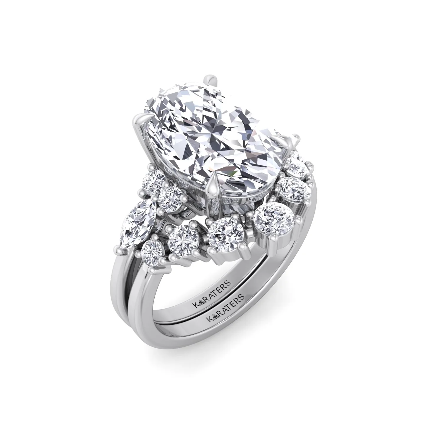 3.63CT Total Weight Oval with Side Stones Grown Diamond Wedding Set - Image 5