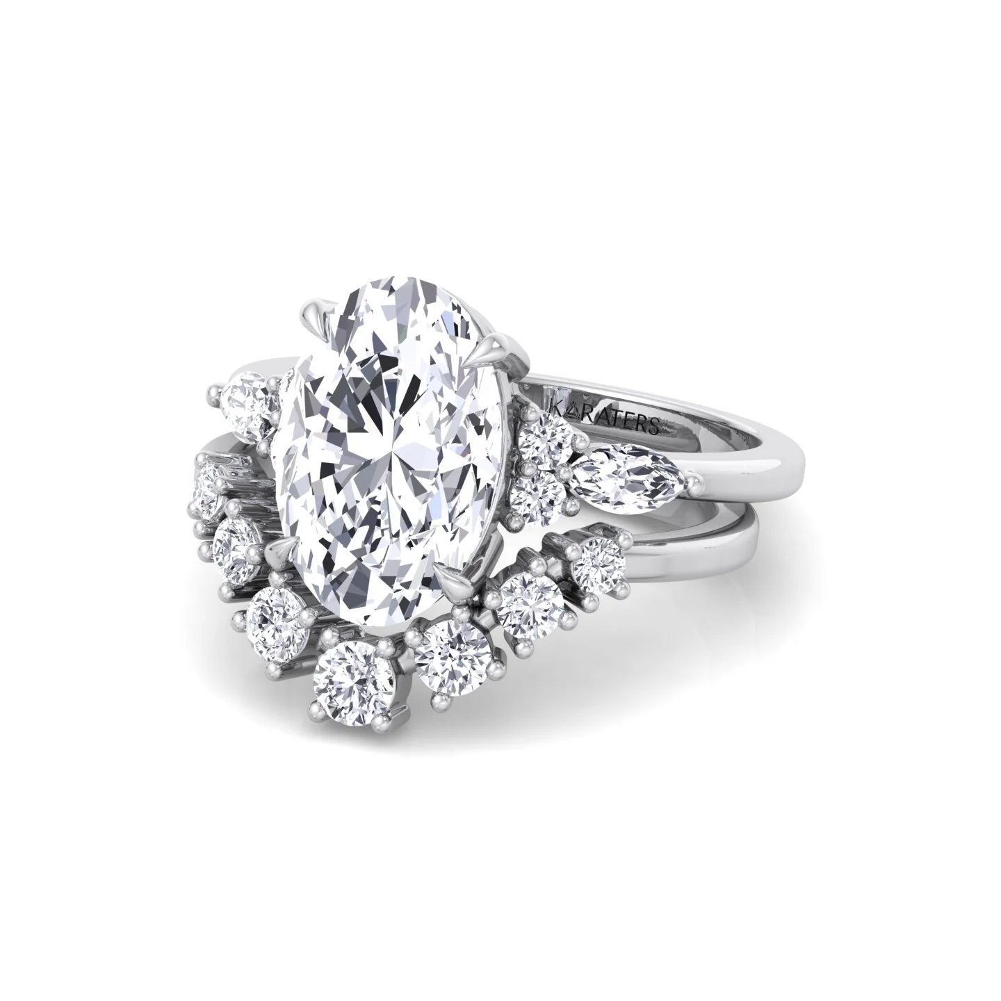 3.63CT Total Weight Oval with Side Stones Grown Diamond Wedding Set - Image 6
