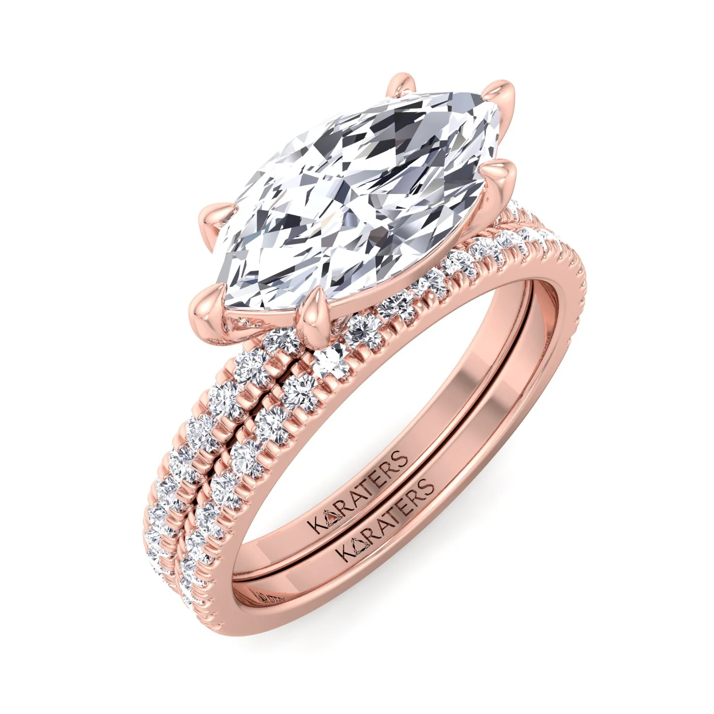 3.80CT Total Weight Marquise Shape Lab Grown Diamond Wedding Set - Image 10