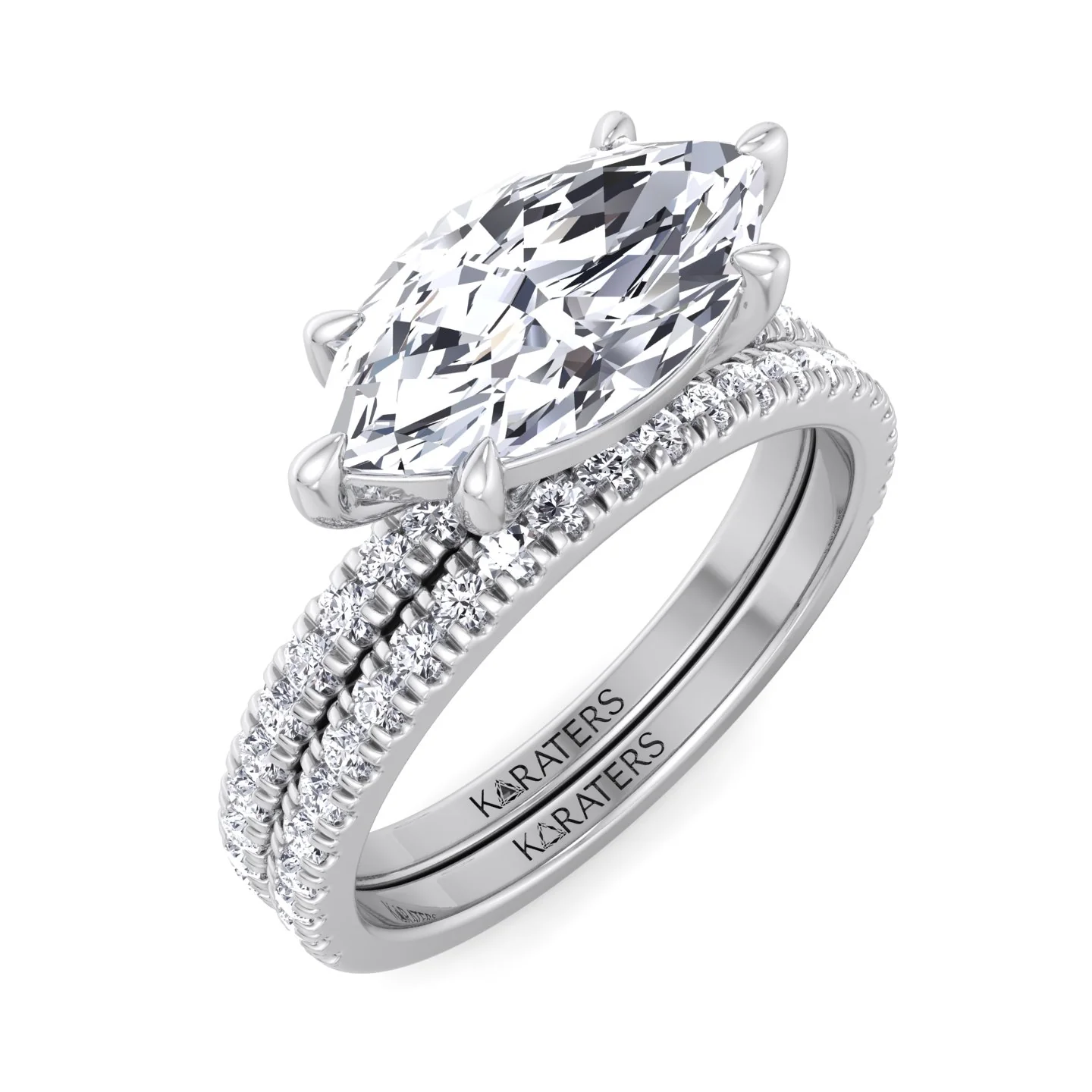 3.80CT Total Weight Marquise Shape Lab Grown Diamond Wedding Set - Image 4