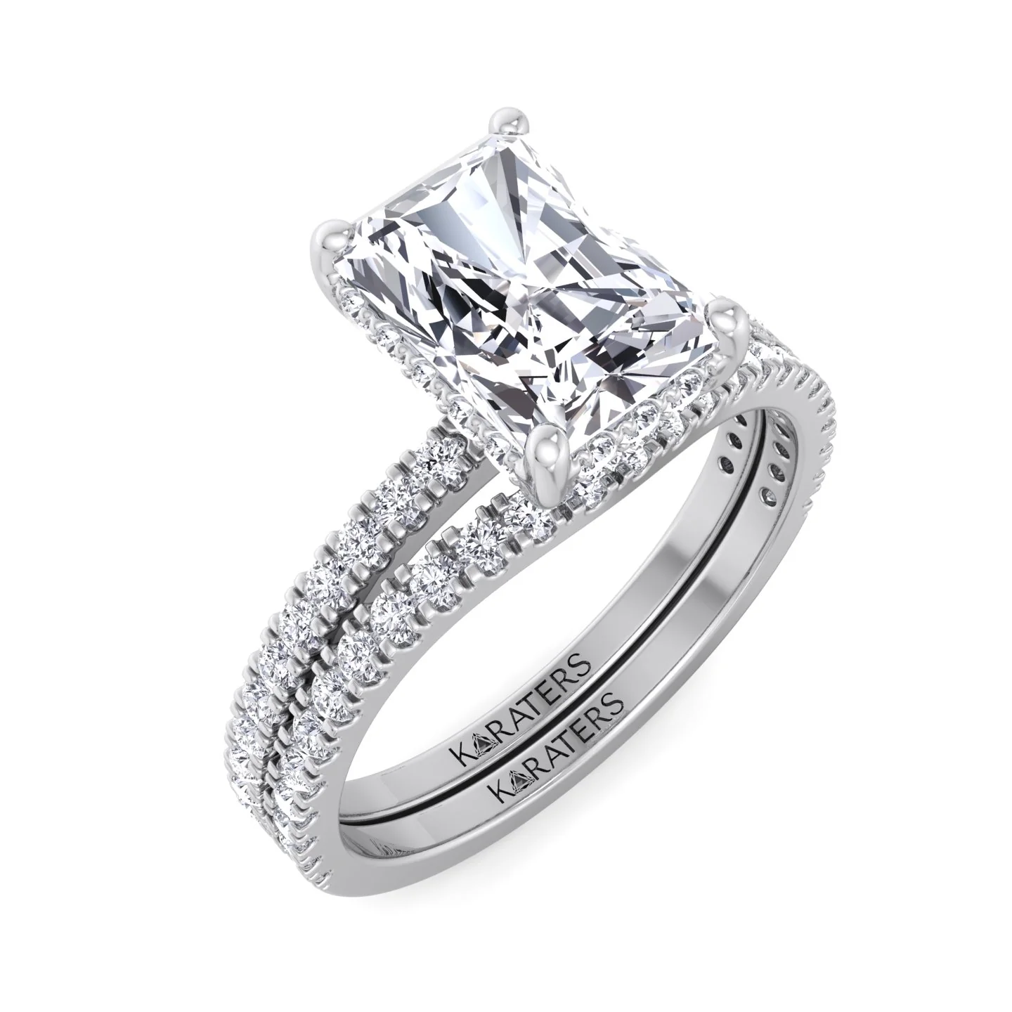 3.80CT Total Weight Radiant Cut Lab Grown Diamond Wedding Set - Image 4