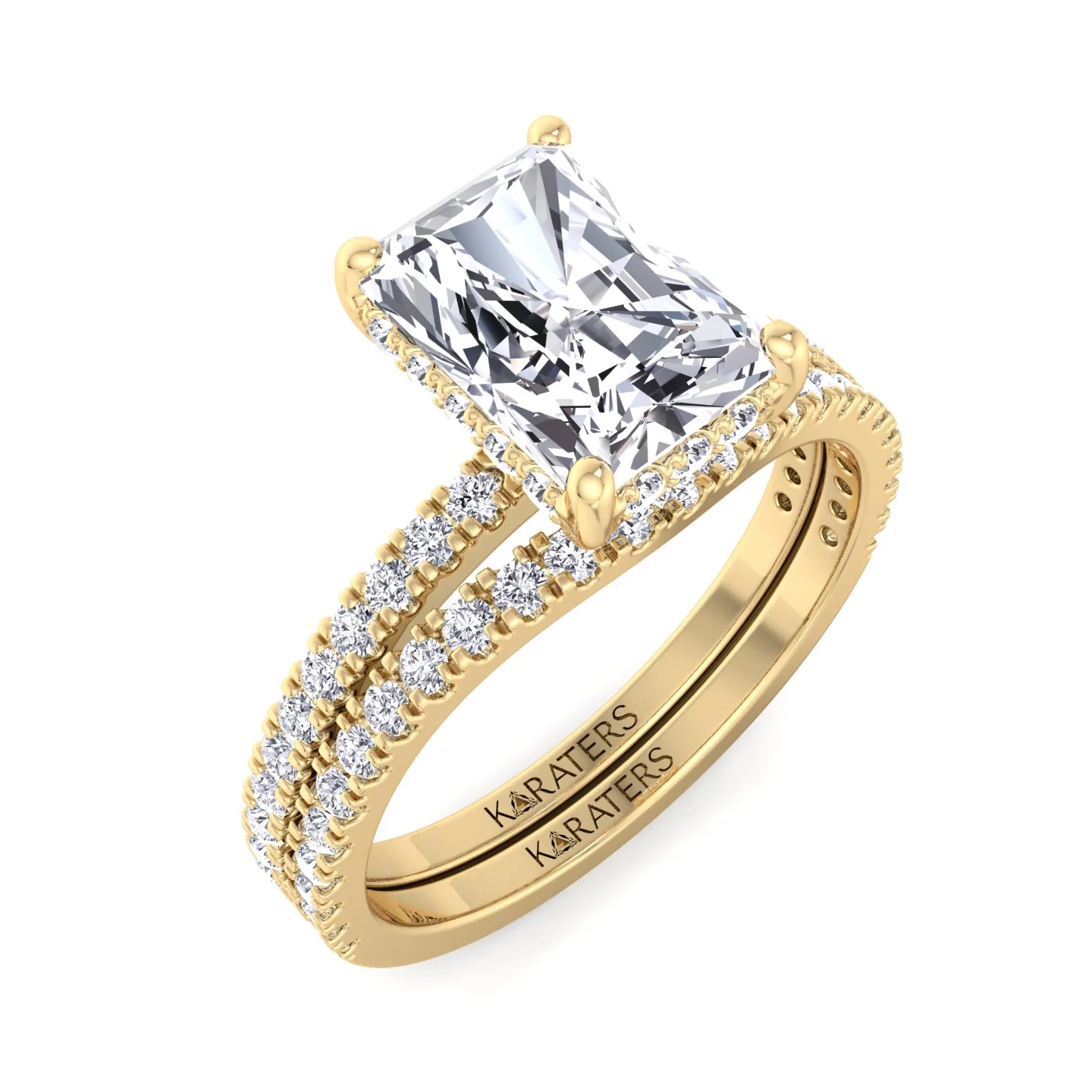 3.80CT Total Weight Radiant Cut Lab Grown Diamond Wedding Set - Image 7