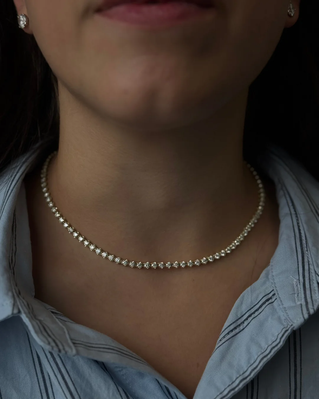 3 Prong Round Shape Lab Grown Diamond Tennis Necklace - Martini Style 14K Solid Gold - Image 12