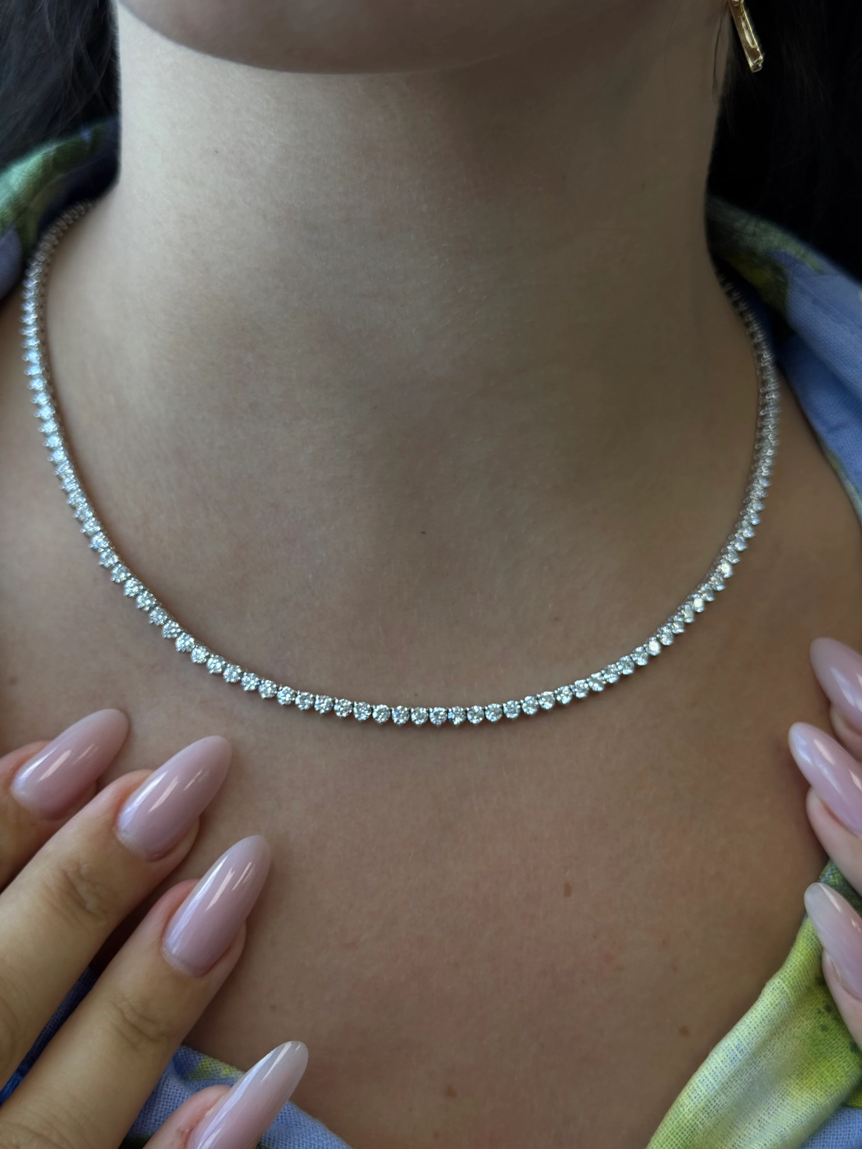 3 Prong Round Shape Lab Grown Diamond Tennis Necklace - Martini Style 14K Solid Gold - Image 13