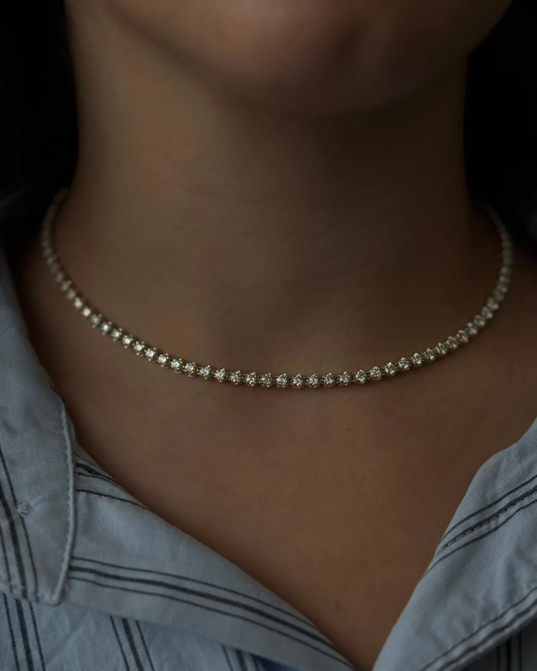 3 Prong Round Shape Lab Grown Diamond Tennis Necklace - Martini Style 18K Solid Gold - Image 12