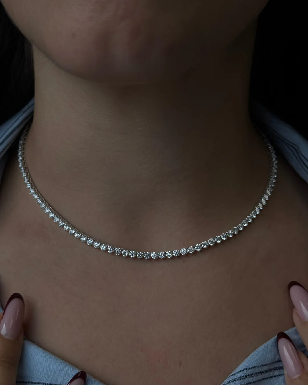 3 Prong Round Shape Lab Grown Diamond Tennis Necklace - Martini Style 18K Solid Gold - Image 14