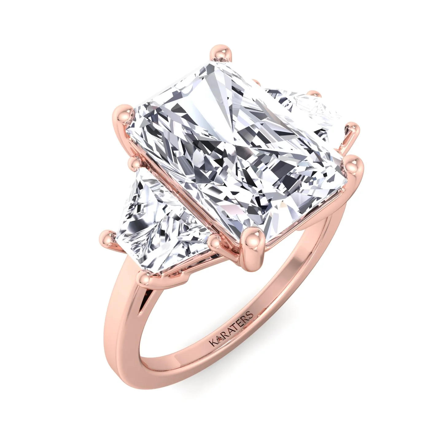 Radiant & Trapezoid Three Stone Lab-Diamond Engagement Ring - Image 10