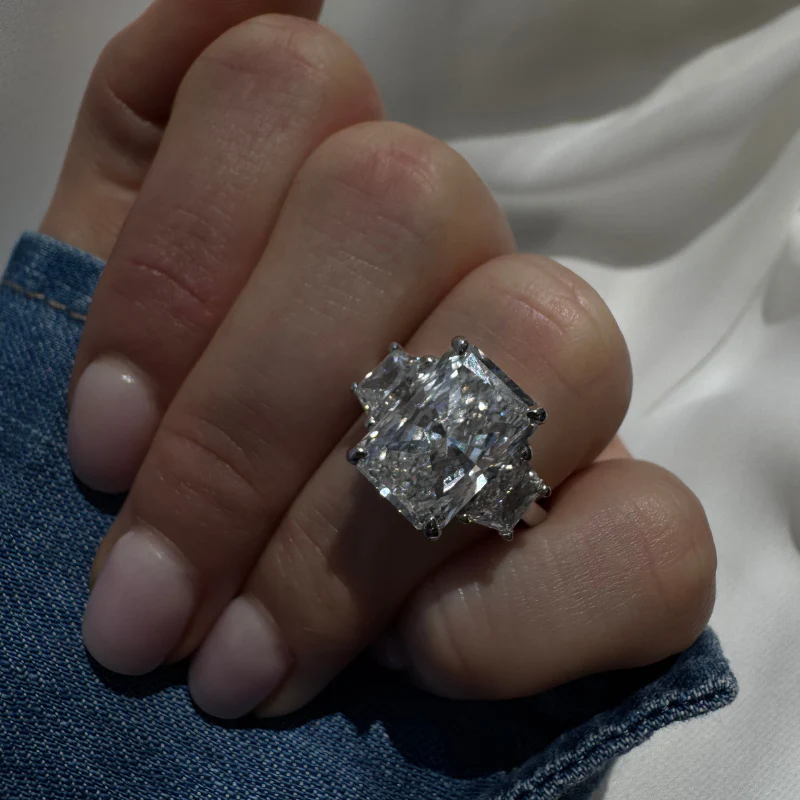 Radiant & Trapezoid Three Stone Lab-Diamond Engagement Ring - Image 3