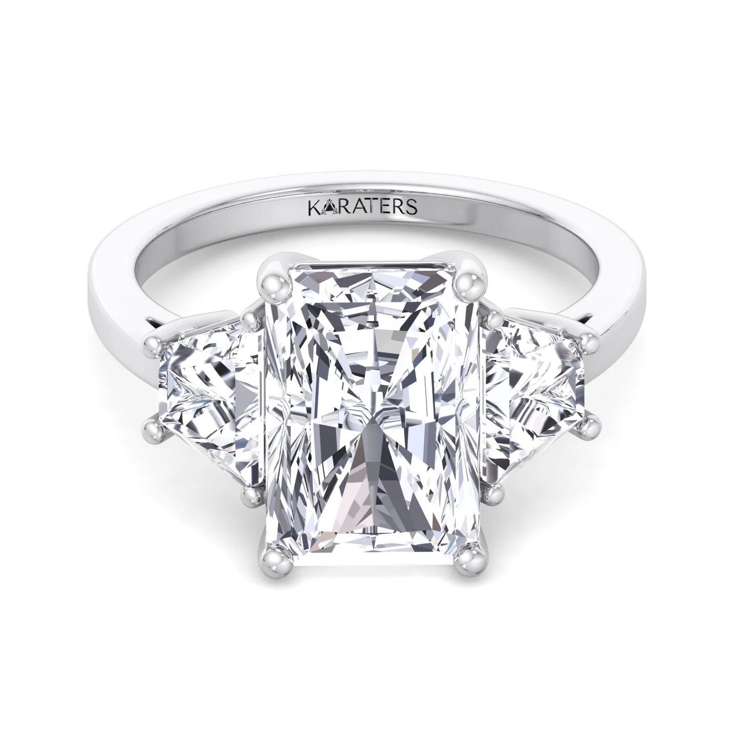 Radiant & Trapezoid Three Stone Lab-Diamond Engagement Ring - Image 4