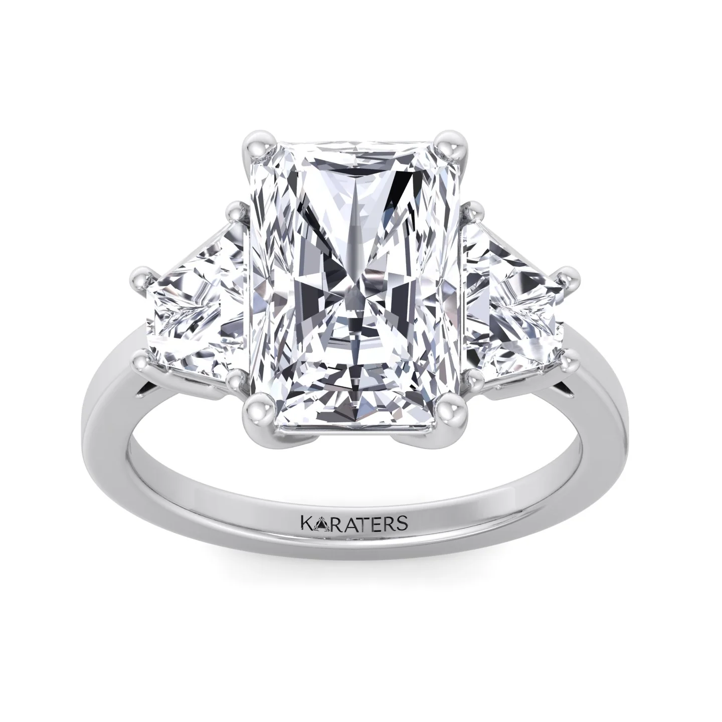 Radiant & Trapezoid Three Stone Lab-Diamond Engagement Ring - Image 5