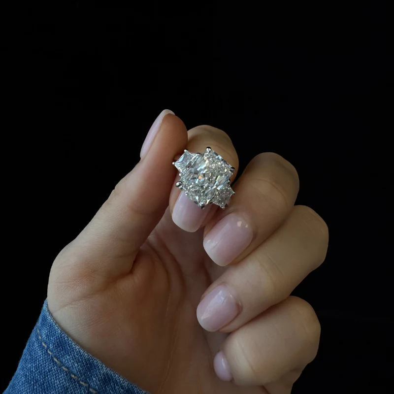 Radiant & Trapezoid Three Stone Lab-Diamond Engagement Ring - Image 7