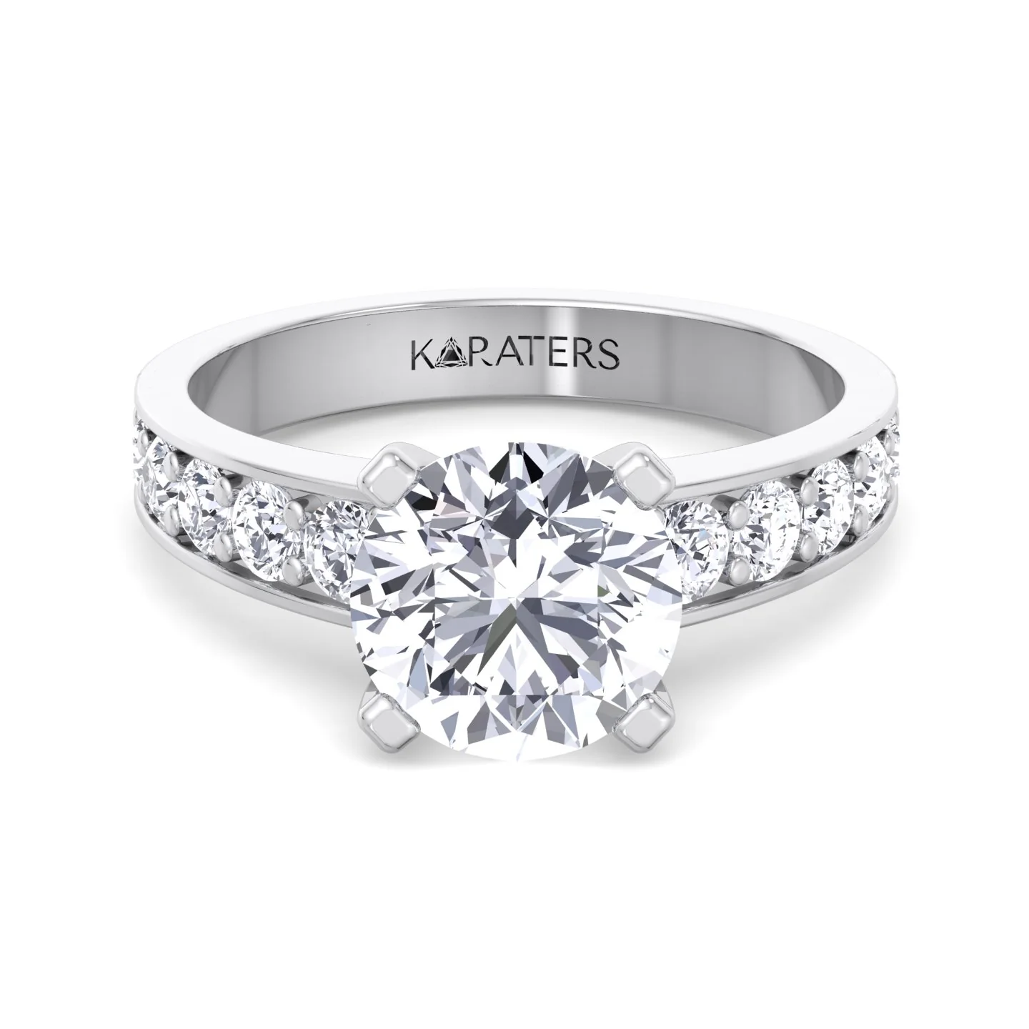 Round Cut Lab Grown Diamond Engagement Ring With SideStones - Image 4