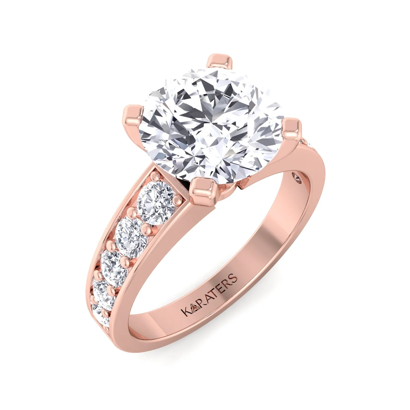 Round Cut Lab Grown Diamond Engagement Ring With SideStones - Image 9