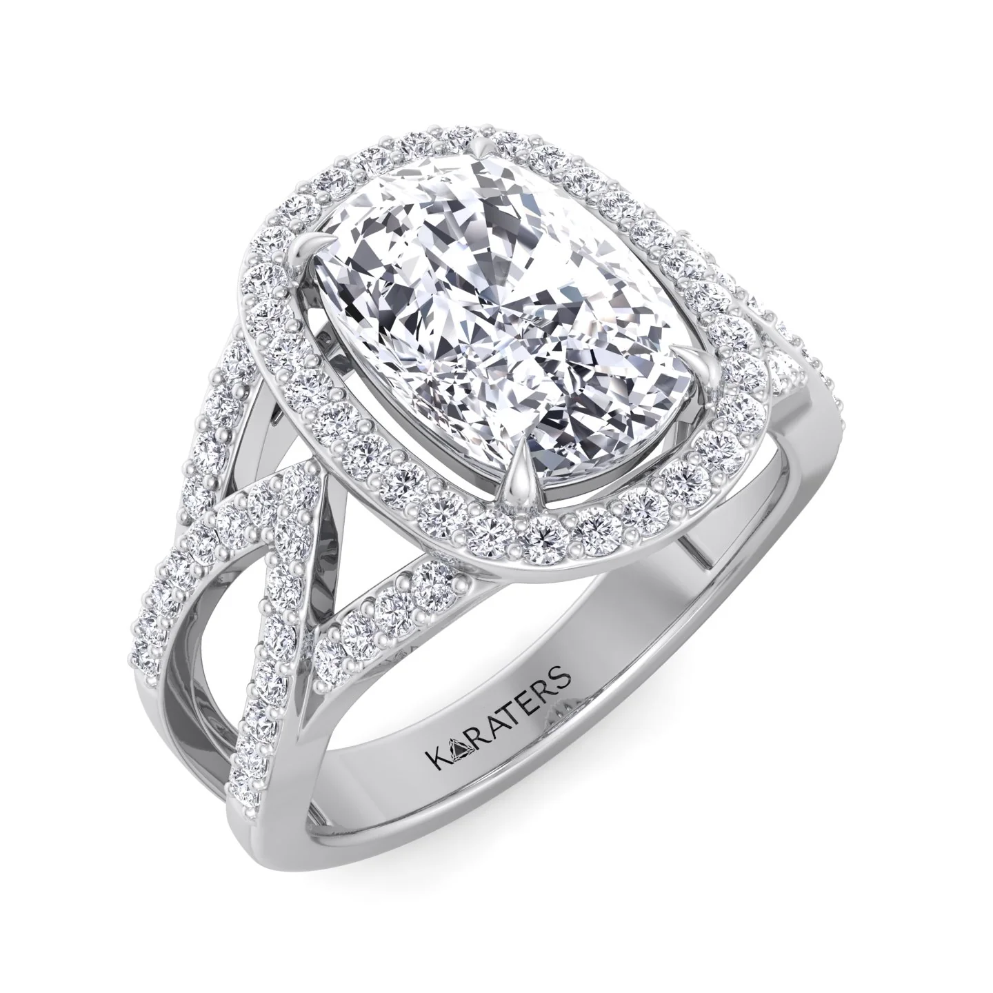Elongated Cushion Cut Lab Grown Diamond Engagement Ring with Twist Band and Sidestones - Image 3
