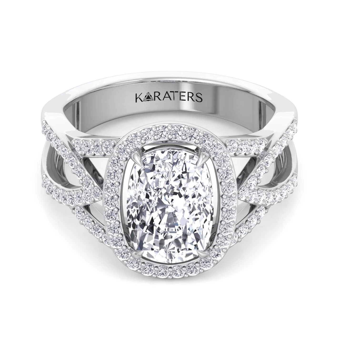 Elongated Cushion Cut Lab Grown Diamond Engagement Ring with Twist Band and Sidestones - Image 4