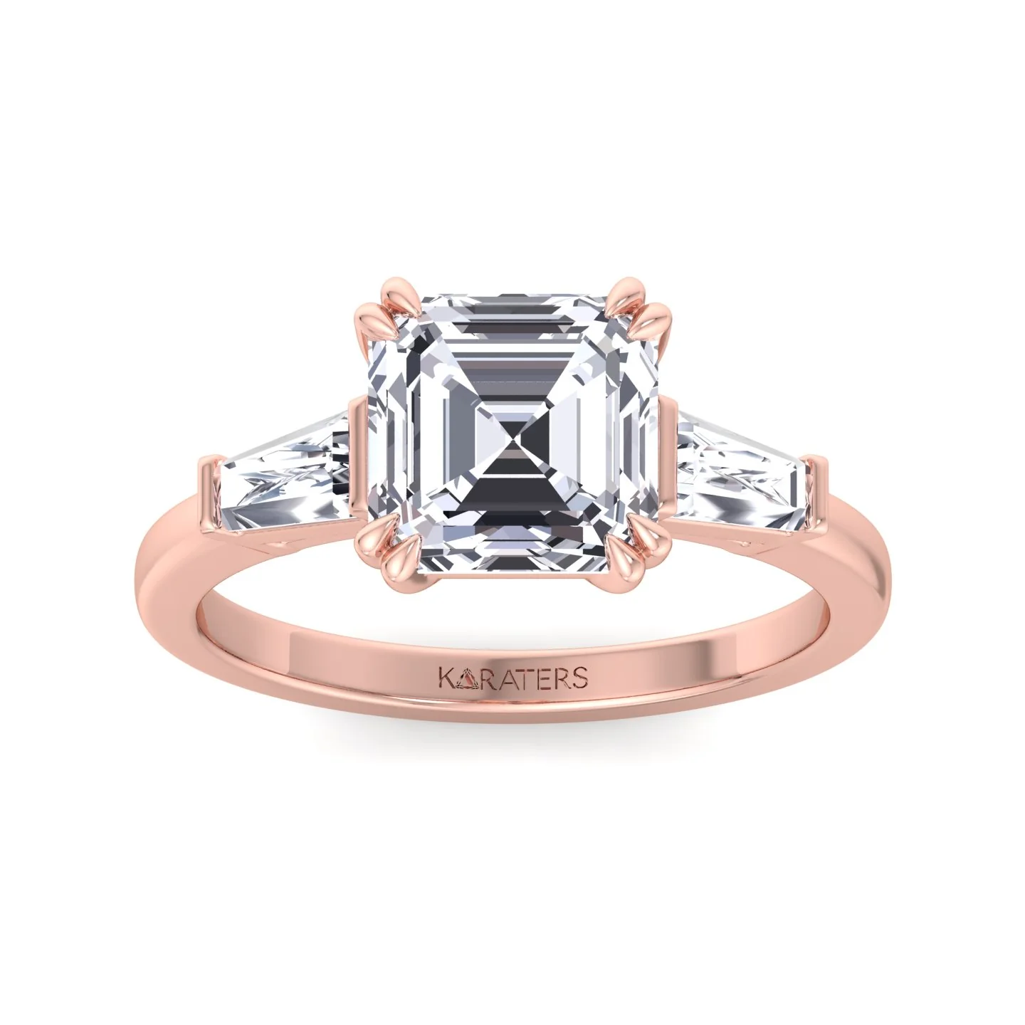 Asscher Cut Lab Diamond Engagement Ring with Tapered Baguettes SideStones - Image 10