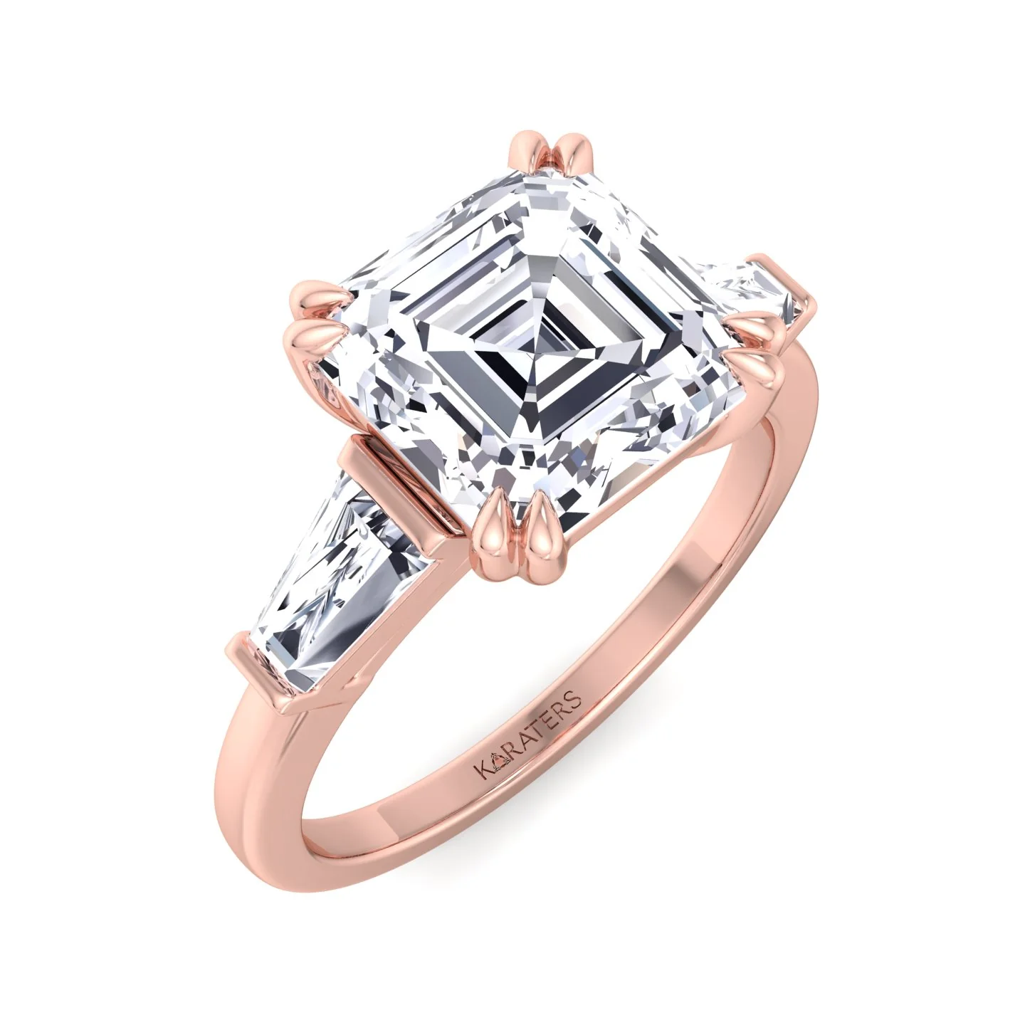 Asscher Cut Lab Diamond Engagement Ring with Tapered Baguettes SideStones - Image 11