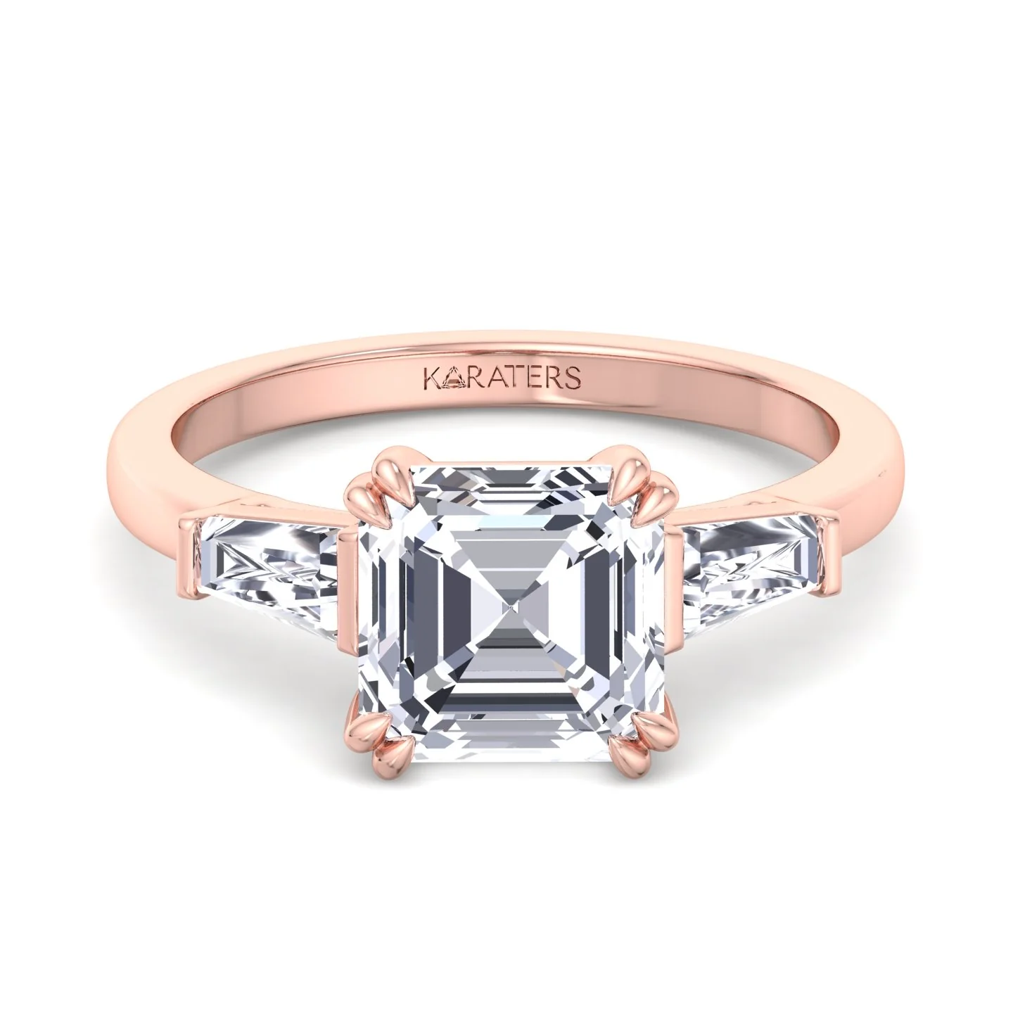 Asscher Cut Lab Diamond Engagement Ring with Tapered Baguettes SideStones - Image 13