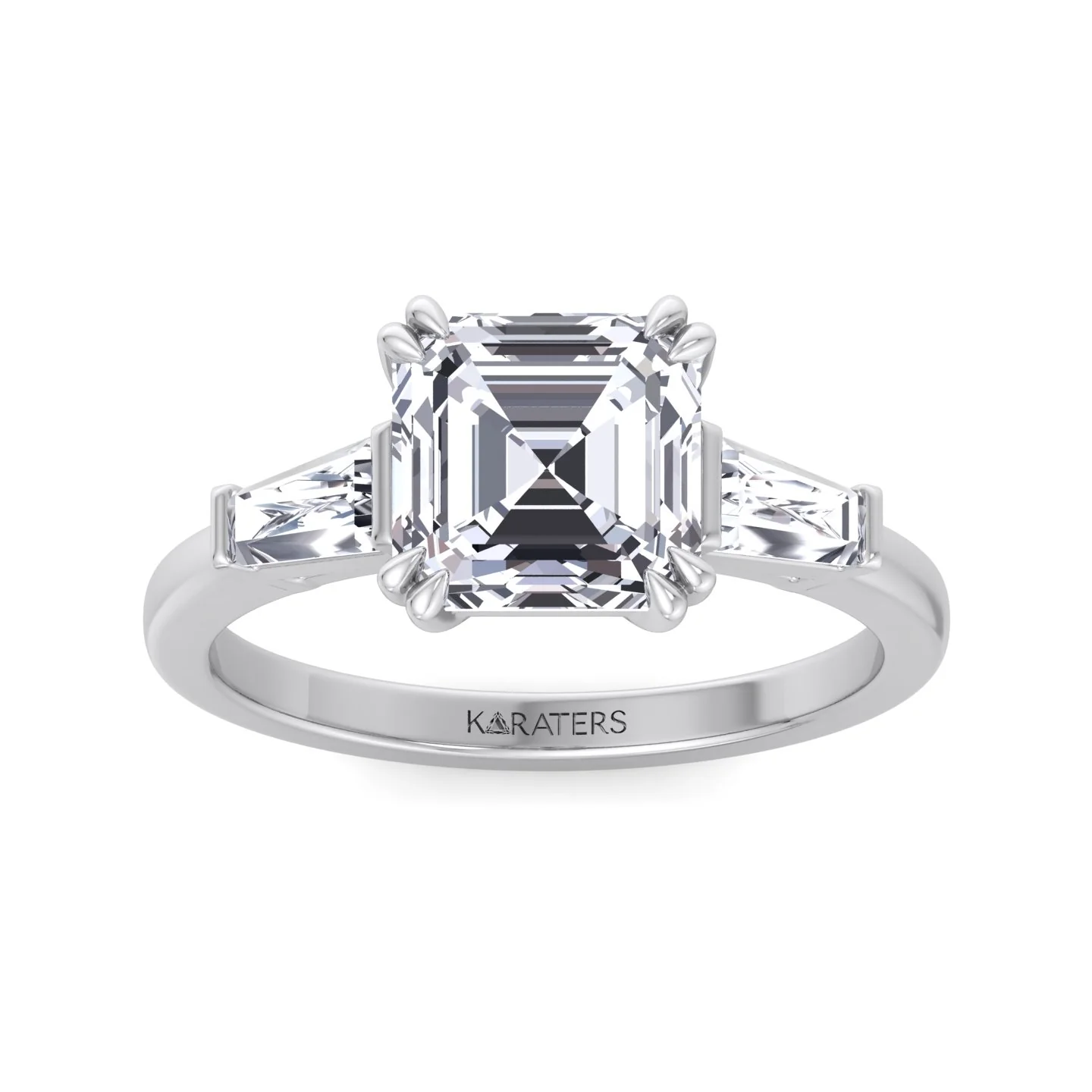 Asscher Cut Lab Diamond Engagement Ring with Tapered Baguettes SideStones - Image 3