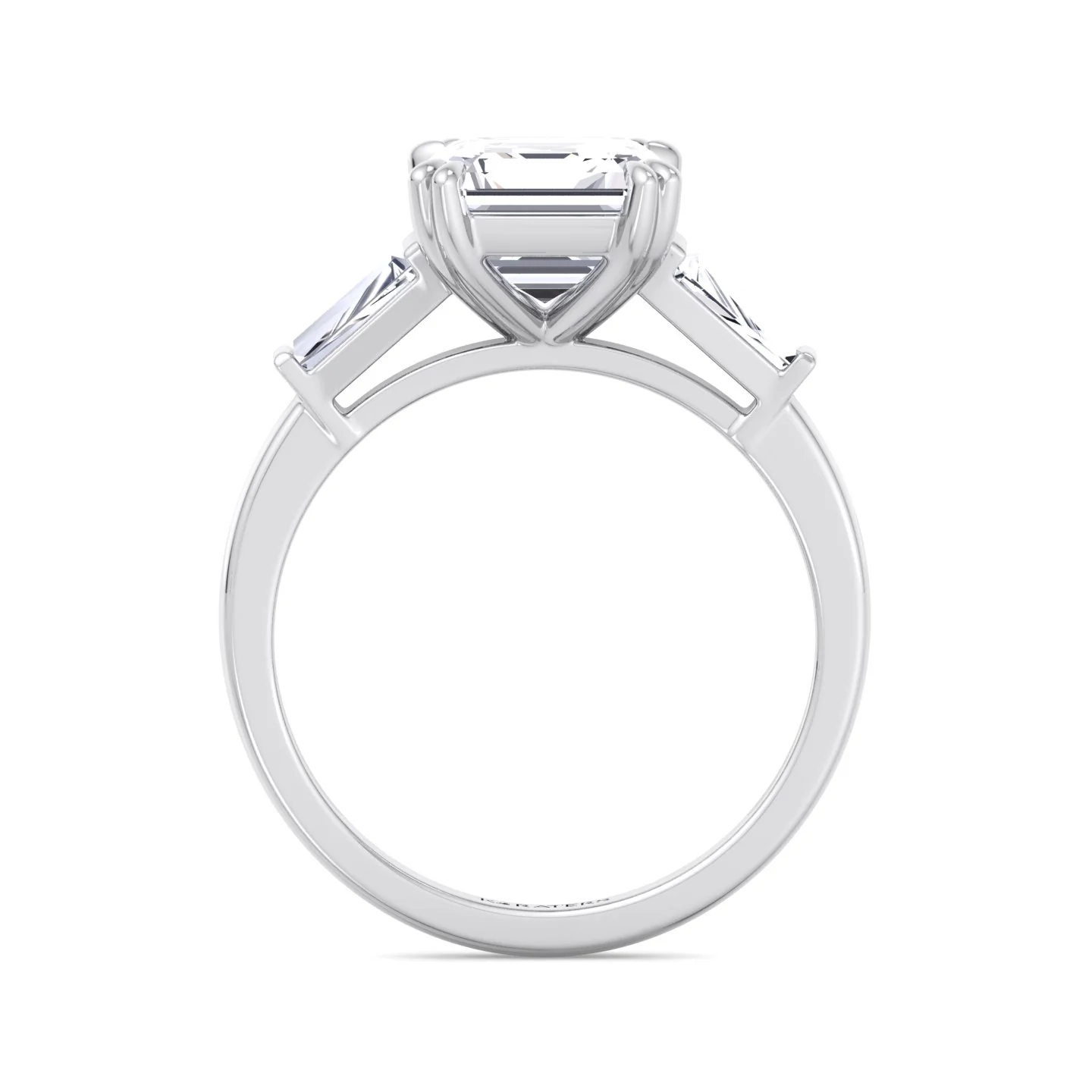 Asscher Cut Lab Diamond Engagement Ring with Tapered Baguettes SideStones - Image 4
