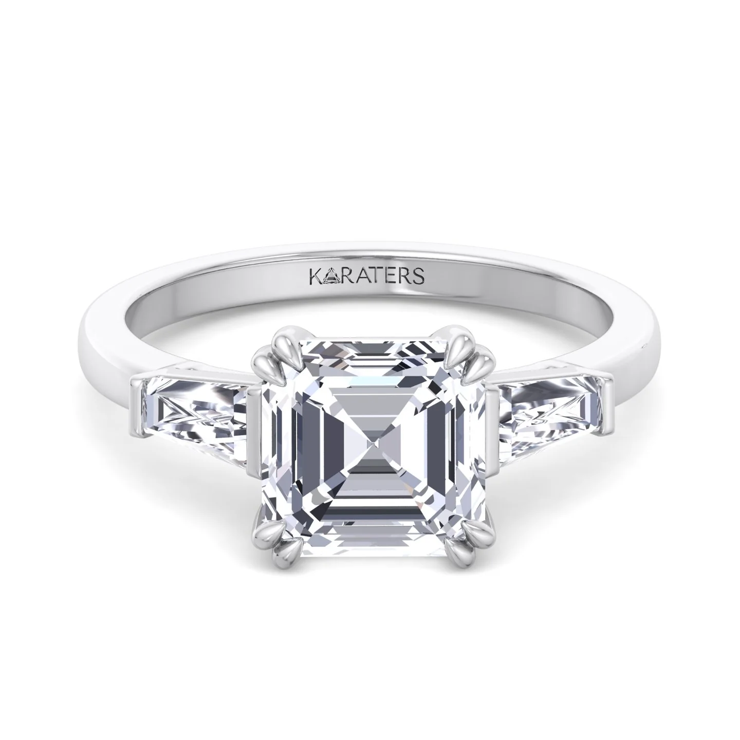 Asscher Cut Lab Diamond Engagement Ring with Tapered Baguettes SideStones - Image 5