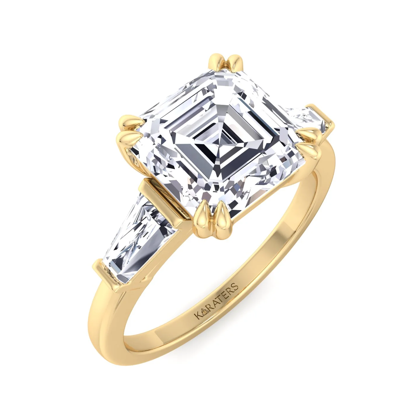 Asscher Cut Lab Diamond Engagement Ring with Tapered Baguettes SideStones - Image 7