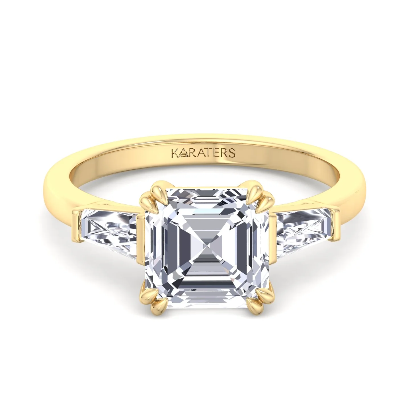 Asscher Cut Lab Diamond Engagement Ring with Tapered Baguettes SideStones - Image 9
