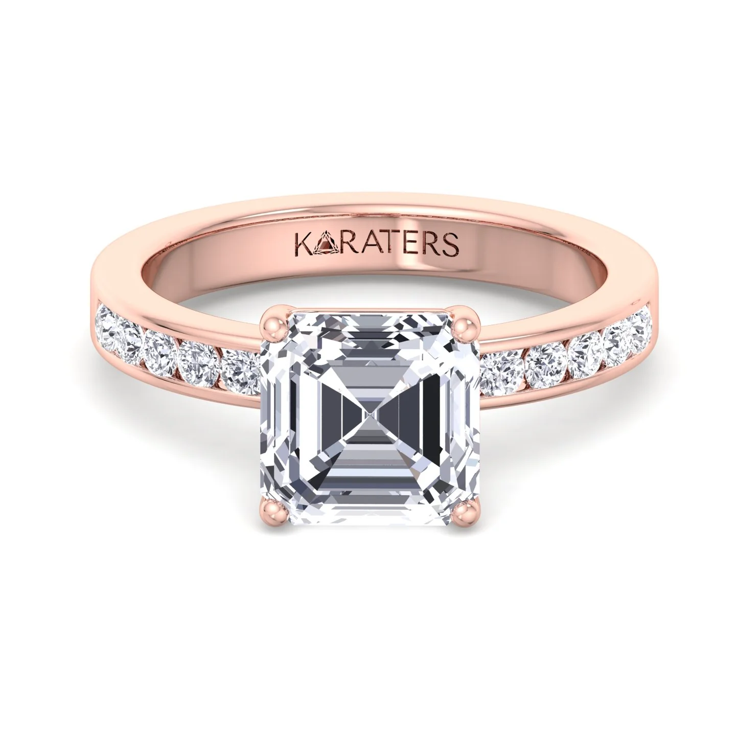 Asscher Cut Lab Grown Diamond Engagement Ring With Channel Set SideStones - Image 10