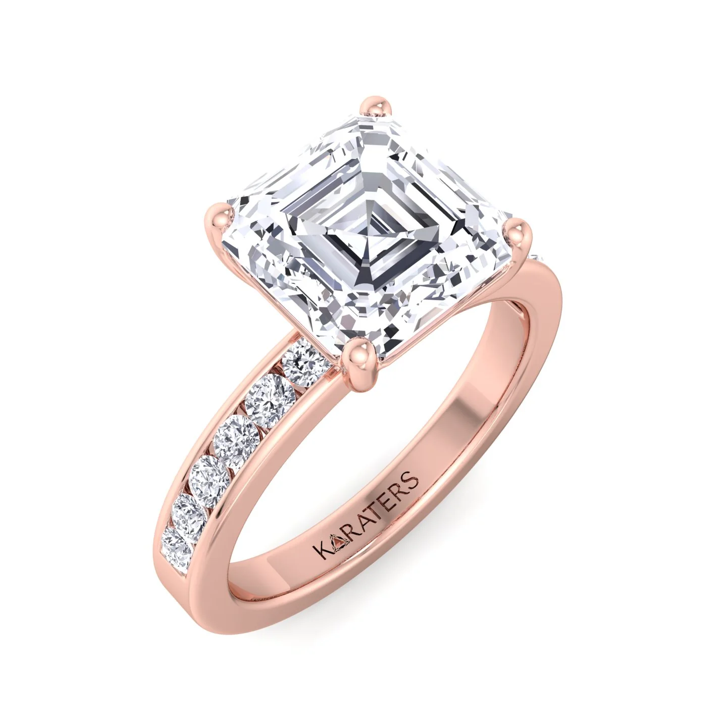 Asscher Cut Lab Grown Diamond Engagement Ring With Channel Set SideStones - Image 12