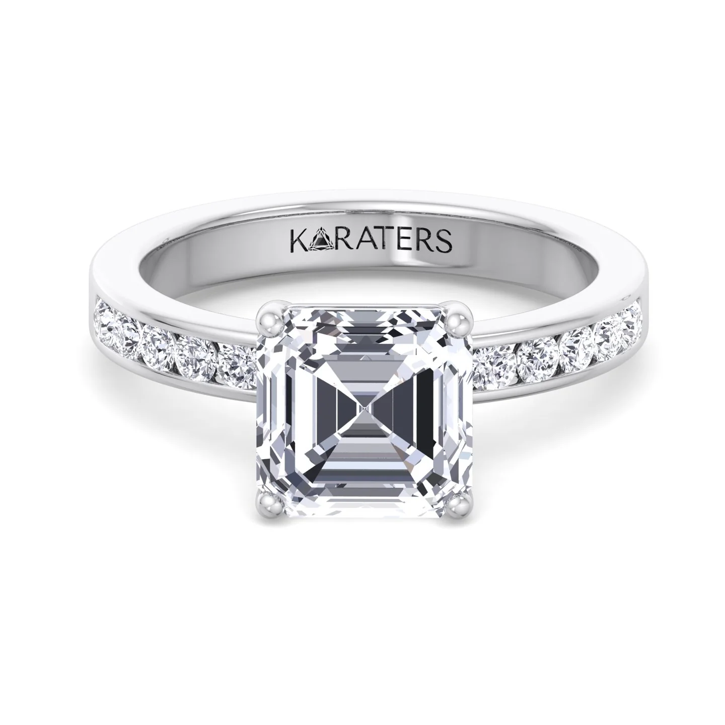 Asscher Cut Lab Grown Diamond Engagement Ring With Channel Set SideStones - Image 3