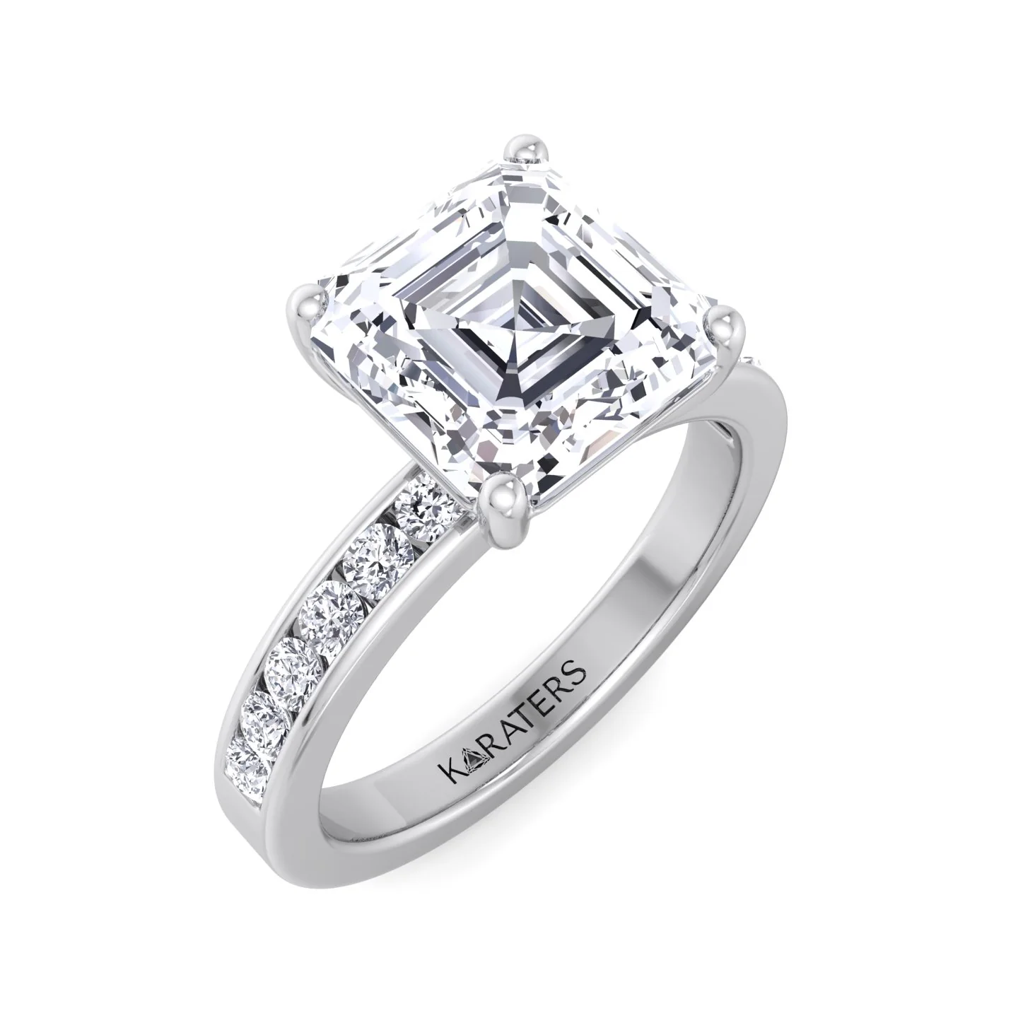 Asscher Cut Lab Grown Diamond Engagement Ring With Channel Set SideStones - Image 5
