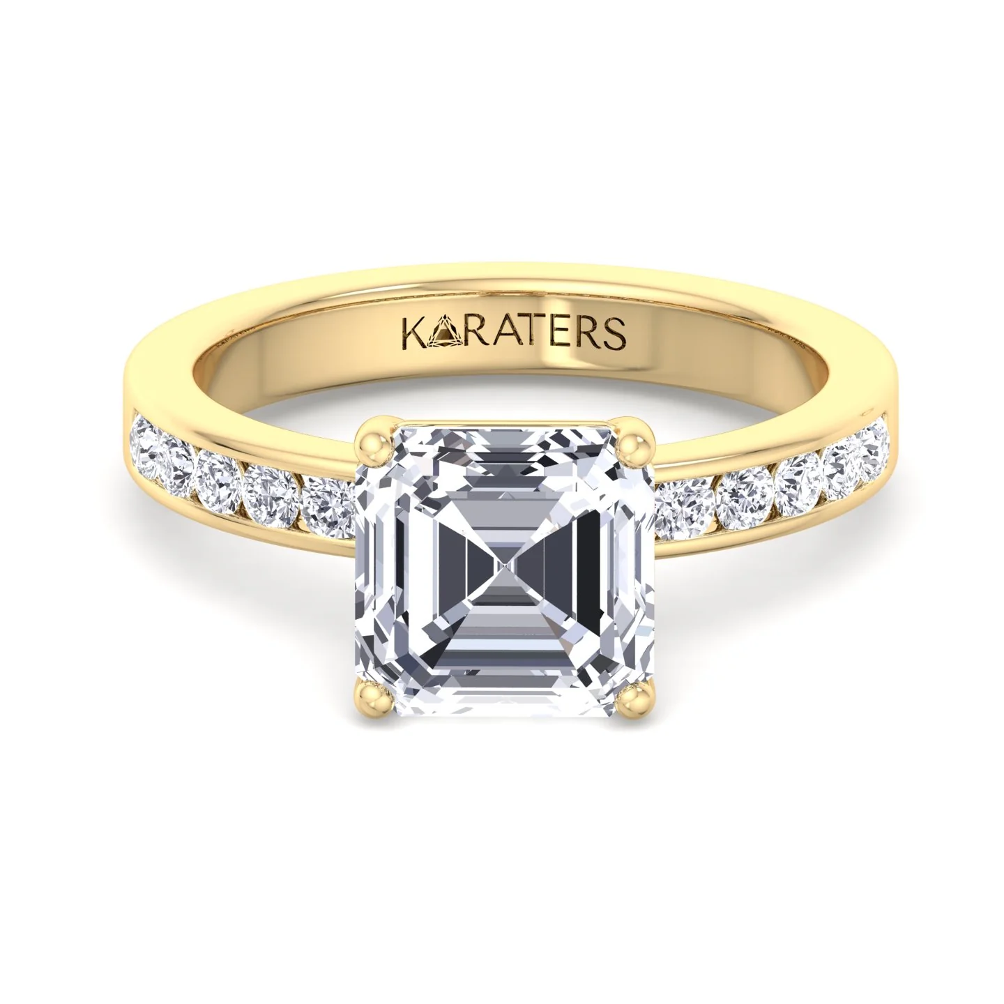 Asscher Cut Lab Grown Diamond Engagement Ring With Channel Set SideStones - Image 7