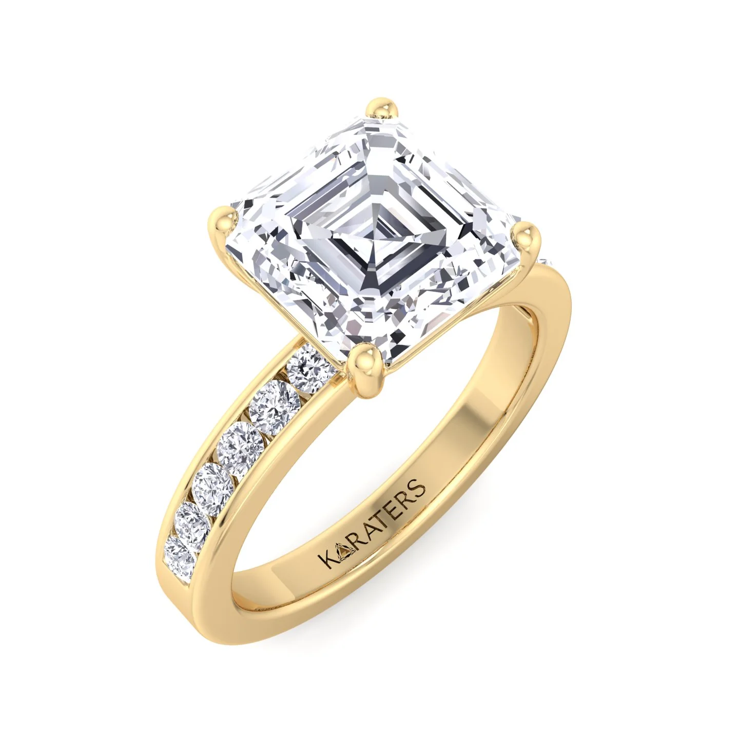 Asscher Cut Lab Grown Diamond Engagement Ring With Channel Set SideStones - Image 9