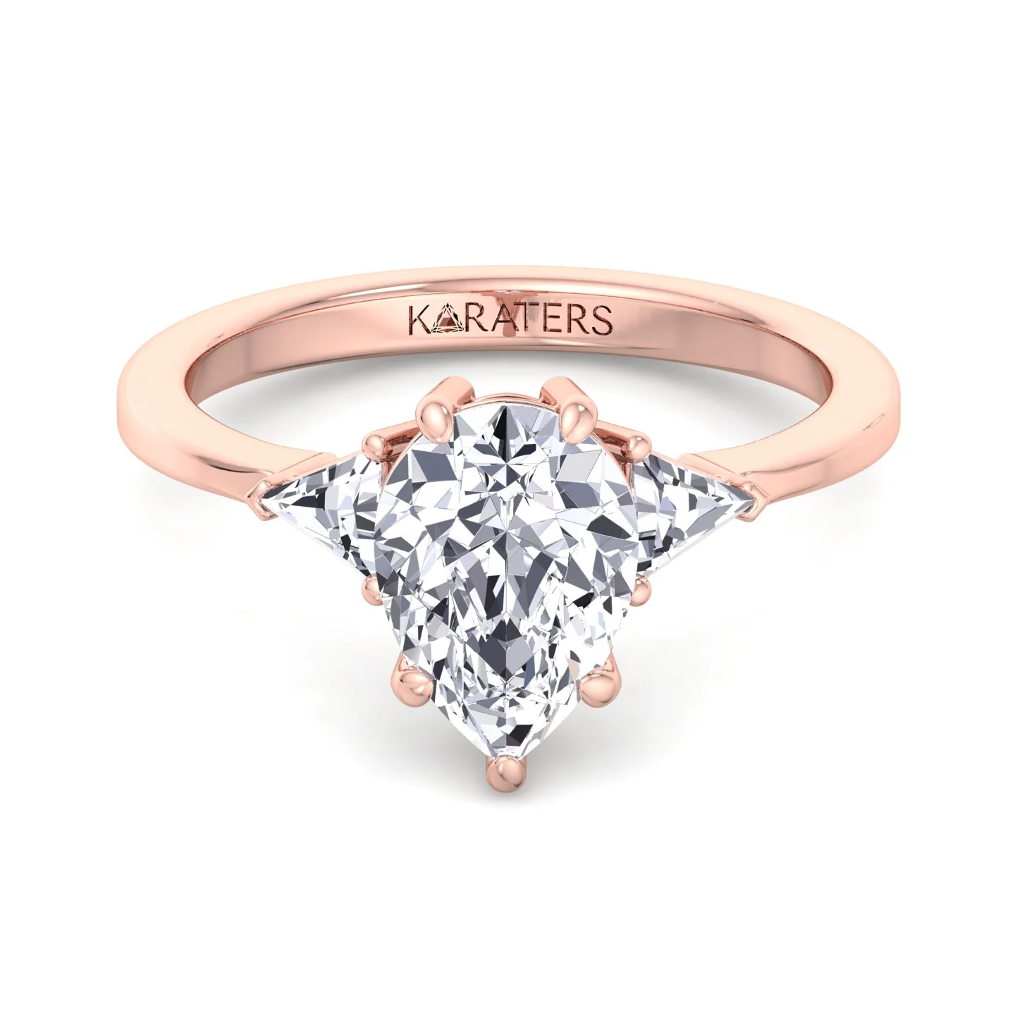 Pear Shape Lab Grown Diamond Engagement Ring with Trillion Side Stones - Image 11