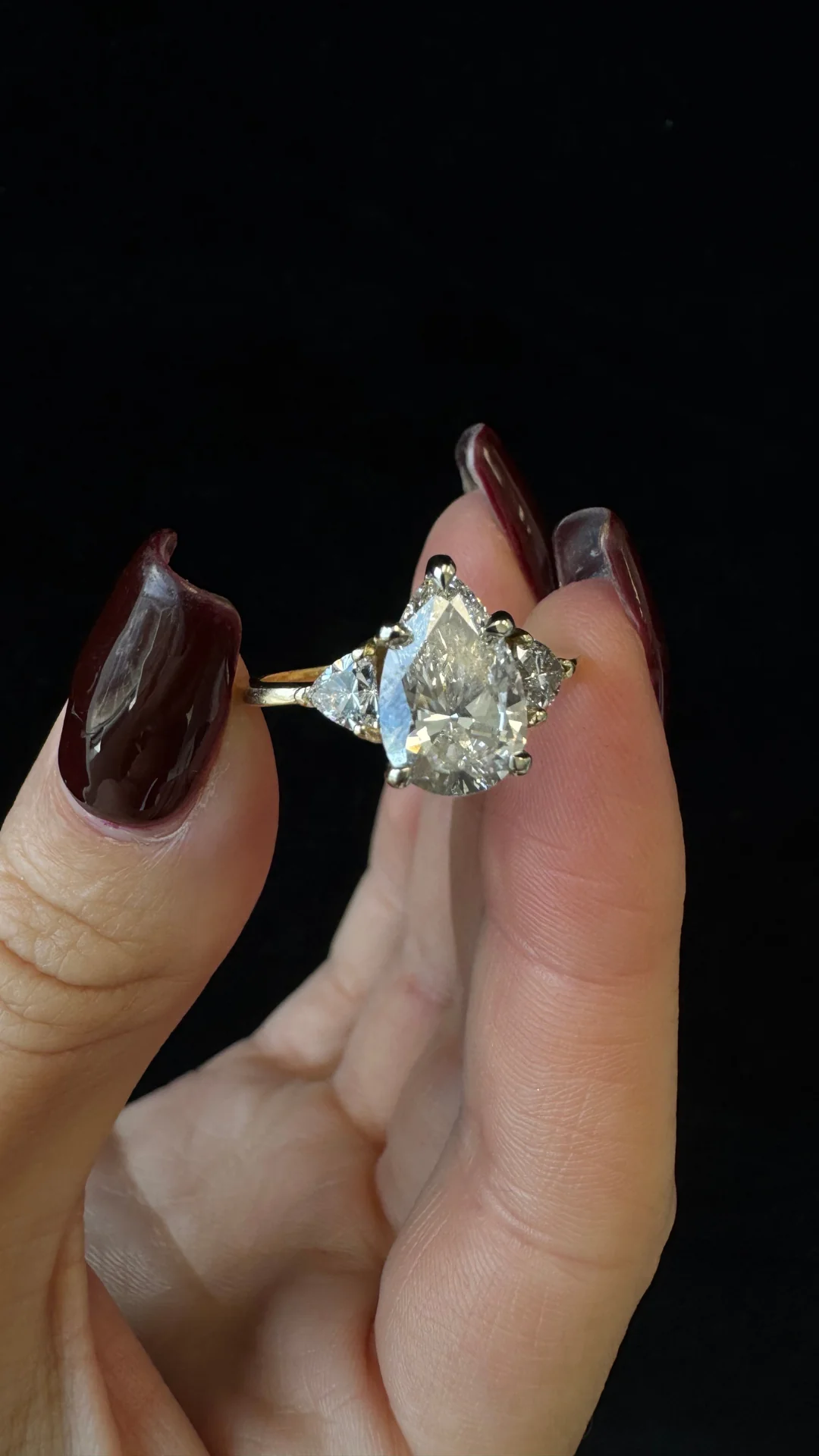 Pear Shape Lab Grown Diamond Engagement Ring with Trillion Side Stones - Image 13