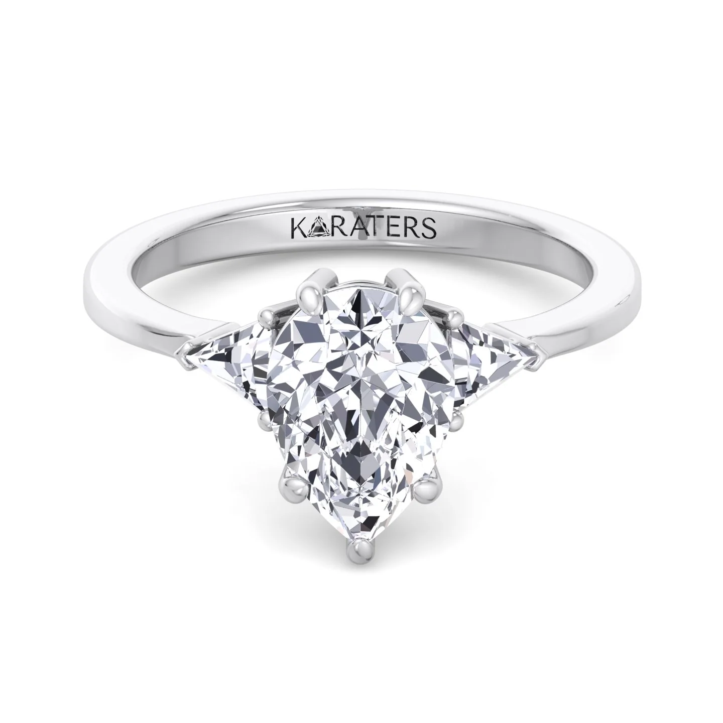 Pear Shape Lab Grown Diamond Engagement Ring with Trillion Side Stones - Image 4