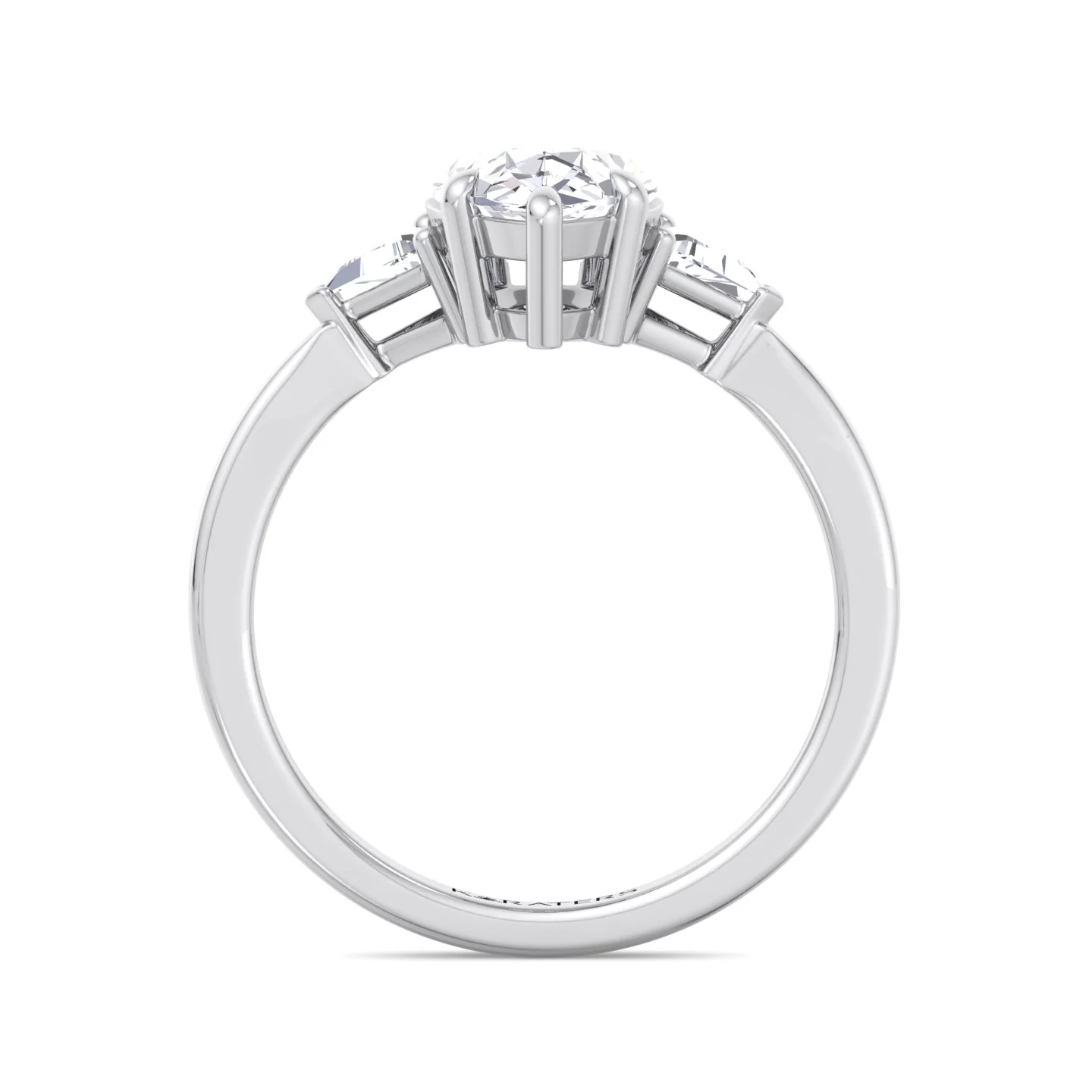 Pear Shape Lab Grown Diamond Engagement Ring with Trillion Side Stones - Image 5