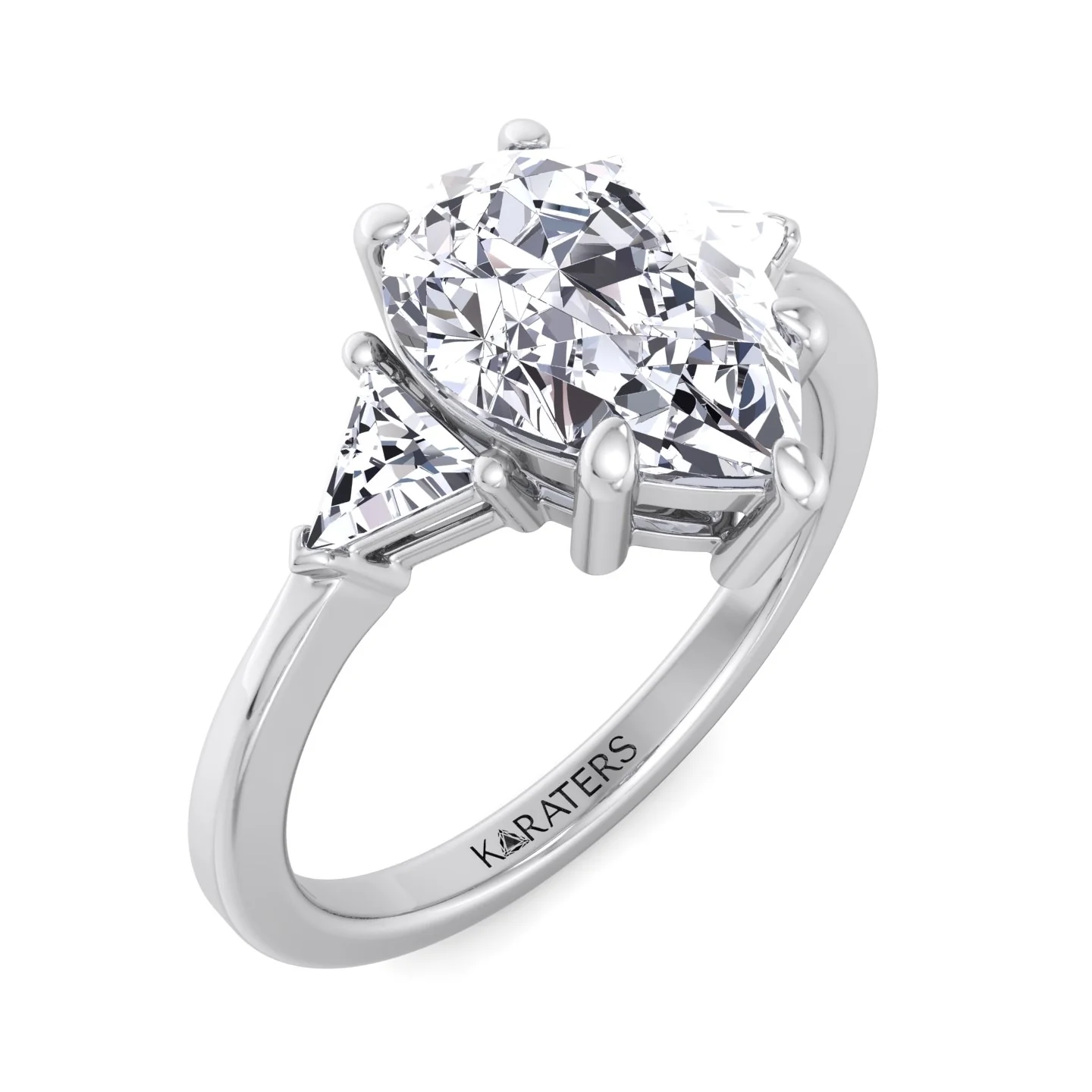 Pear Shape Lab Grown Diamond Engagement Ring with Trillion Side Stones - Image 6