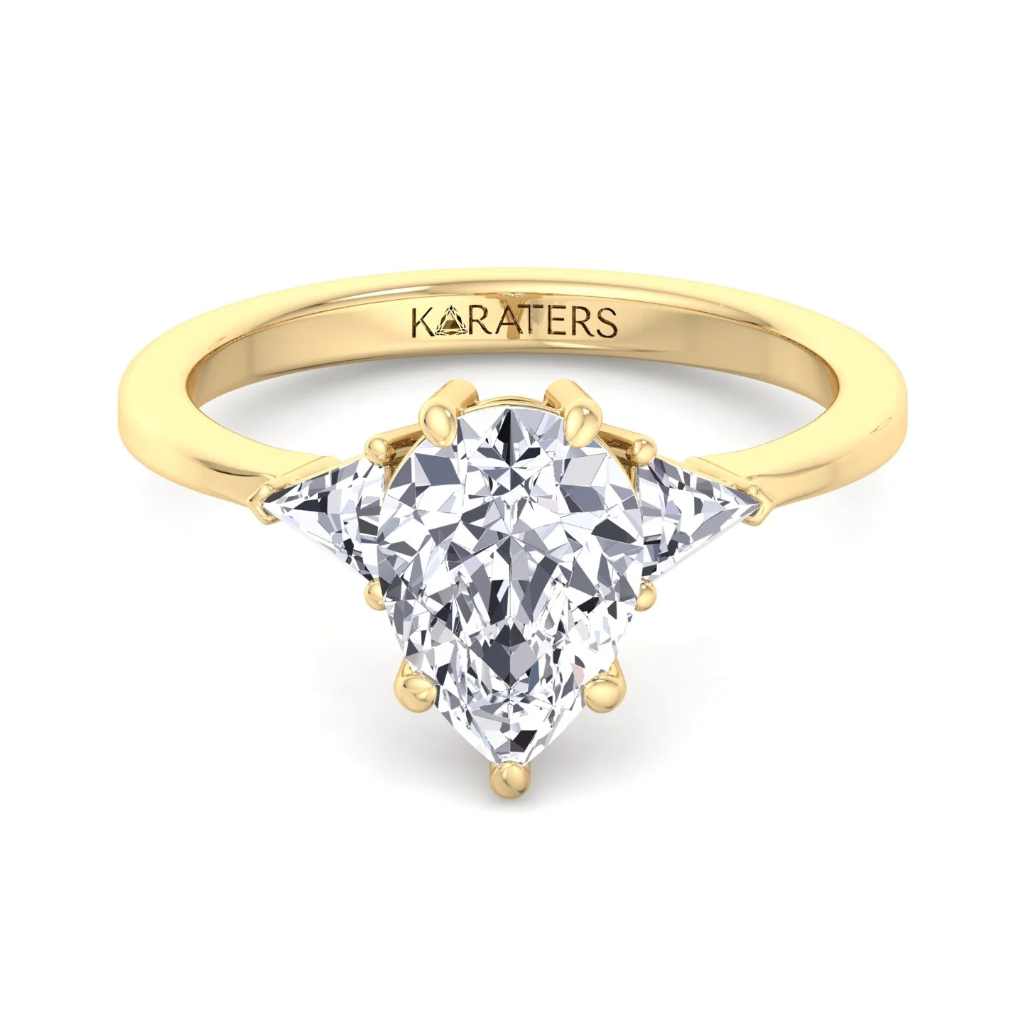 Pear Shape Lab Grown Diamond Engagement Ring with Trillion Side Stones - Image 8