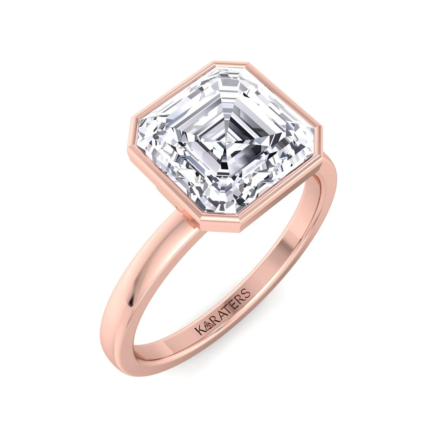 Asscher Cut Lab Grown Diamond Bezel Set Solitaire Engagement Ring - Image 12