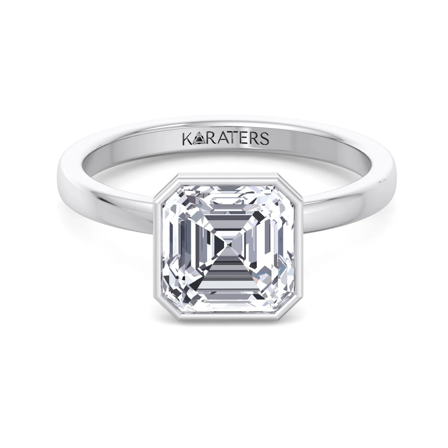 Asscher Cut Lab Grown Diamond Bezel Set Solitaire Engagement Ring - Image 3