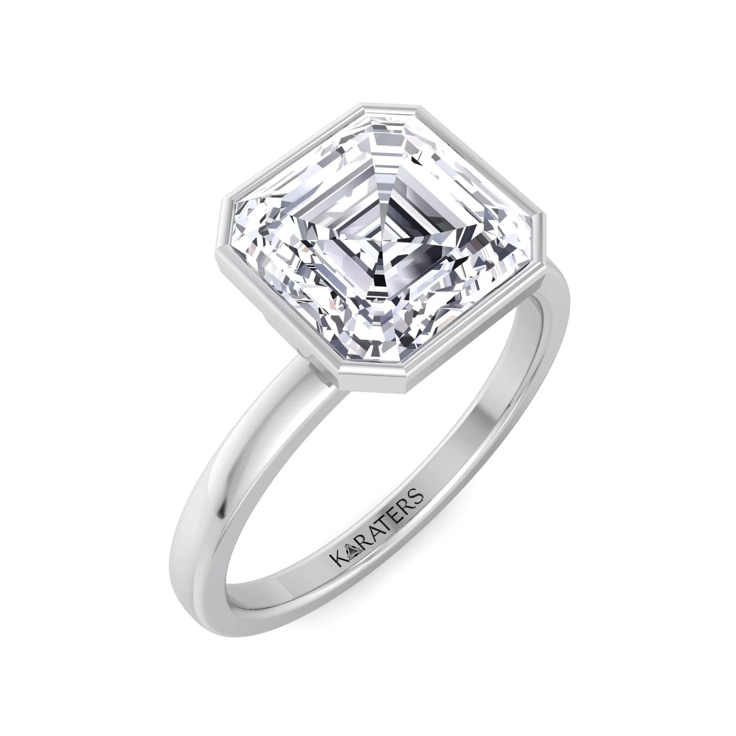 Asscher Cut Lab Grown Diamond Bezel Set Solitaire Engagement Ring - Image 5